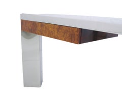 ‘Mezzaluna” Pace Collection Burl Wood and Stainless Steel Desk