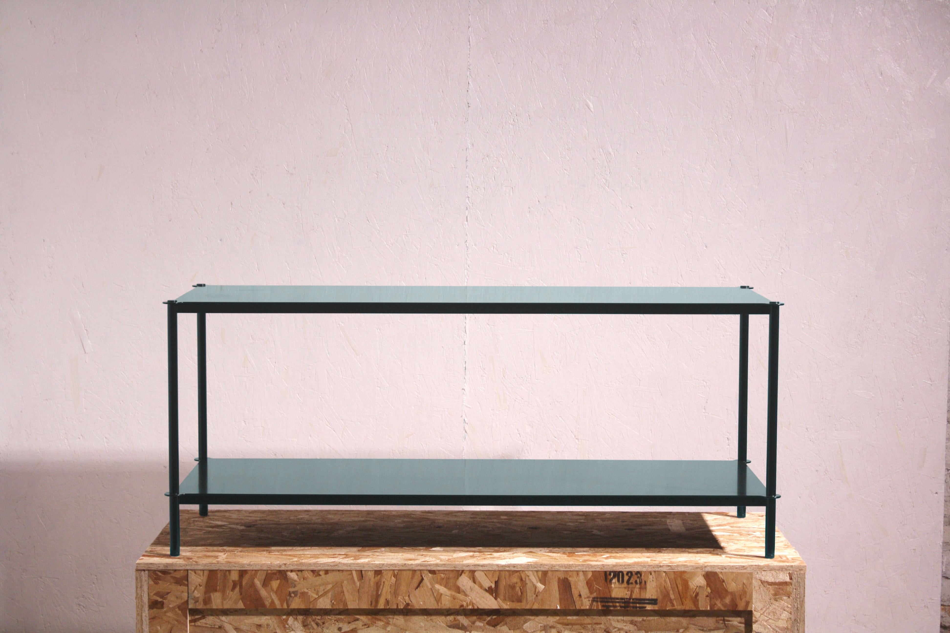 red metal console table