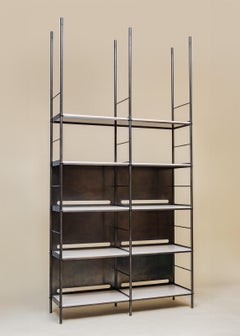 Mezzo Compression Shelving in Blackened Stainless Steel and Oak by Laylo Studio