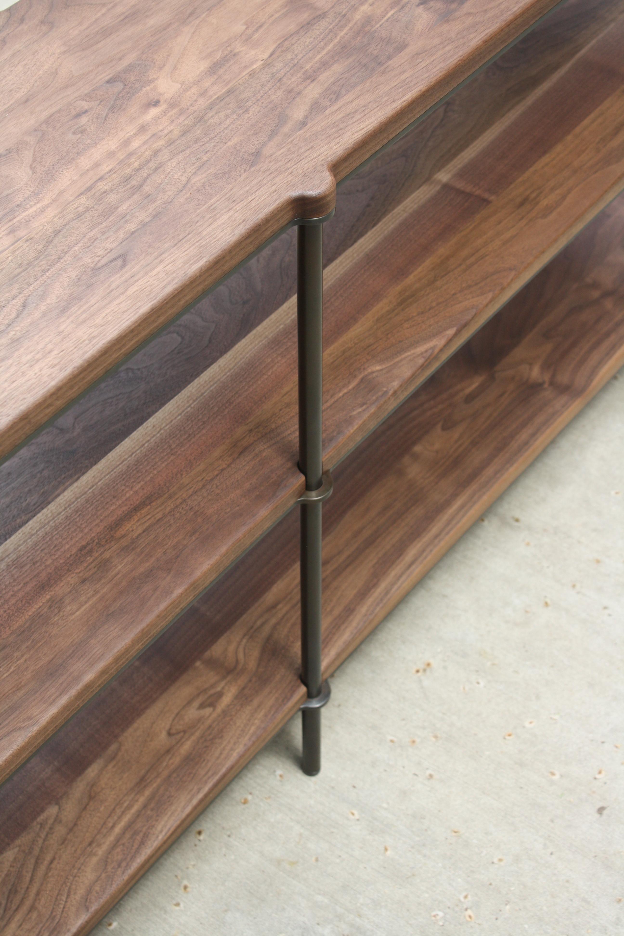 Steel Mezzo Customizable Metal Console Table with Solid Wood Shelves by Laylo Studio For Sale