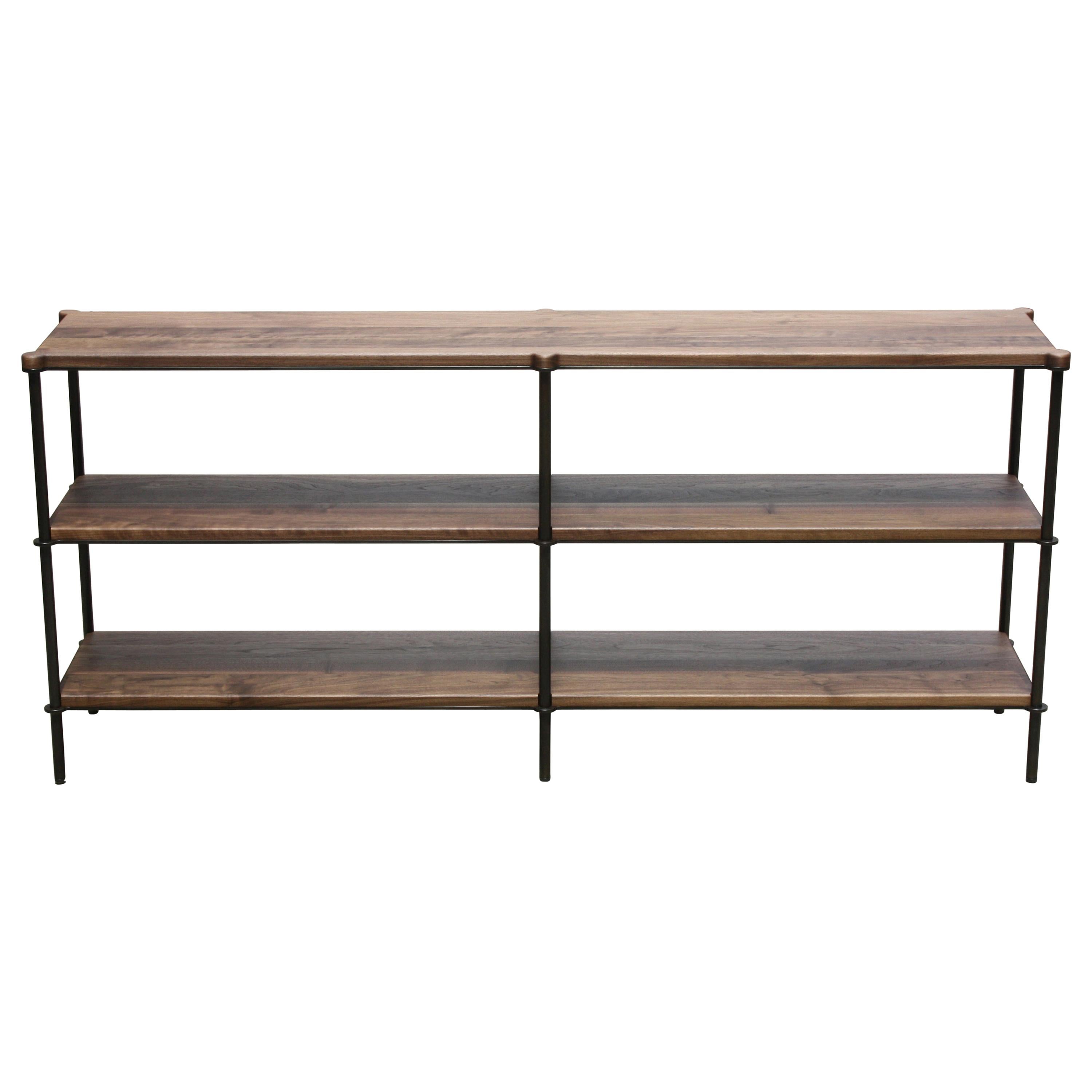Mezzo Customizable Metal Console Table with Solid Wood Shelves by Laylo Studio For Sale