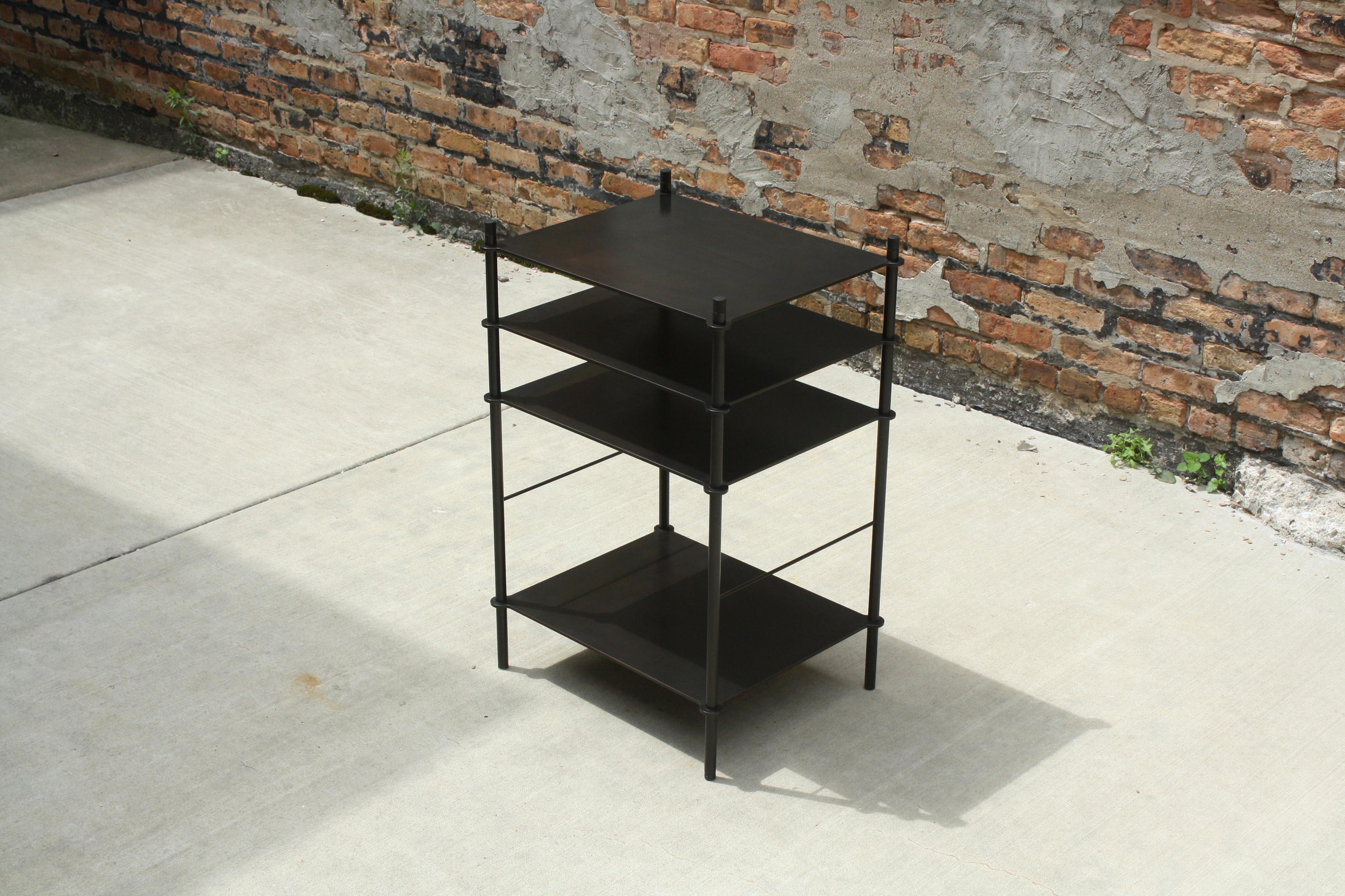 Blackened Mezzo Customizable Side Table Shelving or Console Table in Handcrafted Metal For Sale