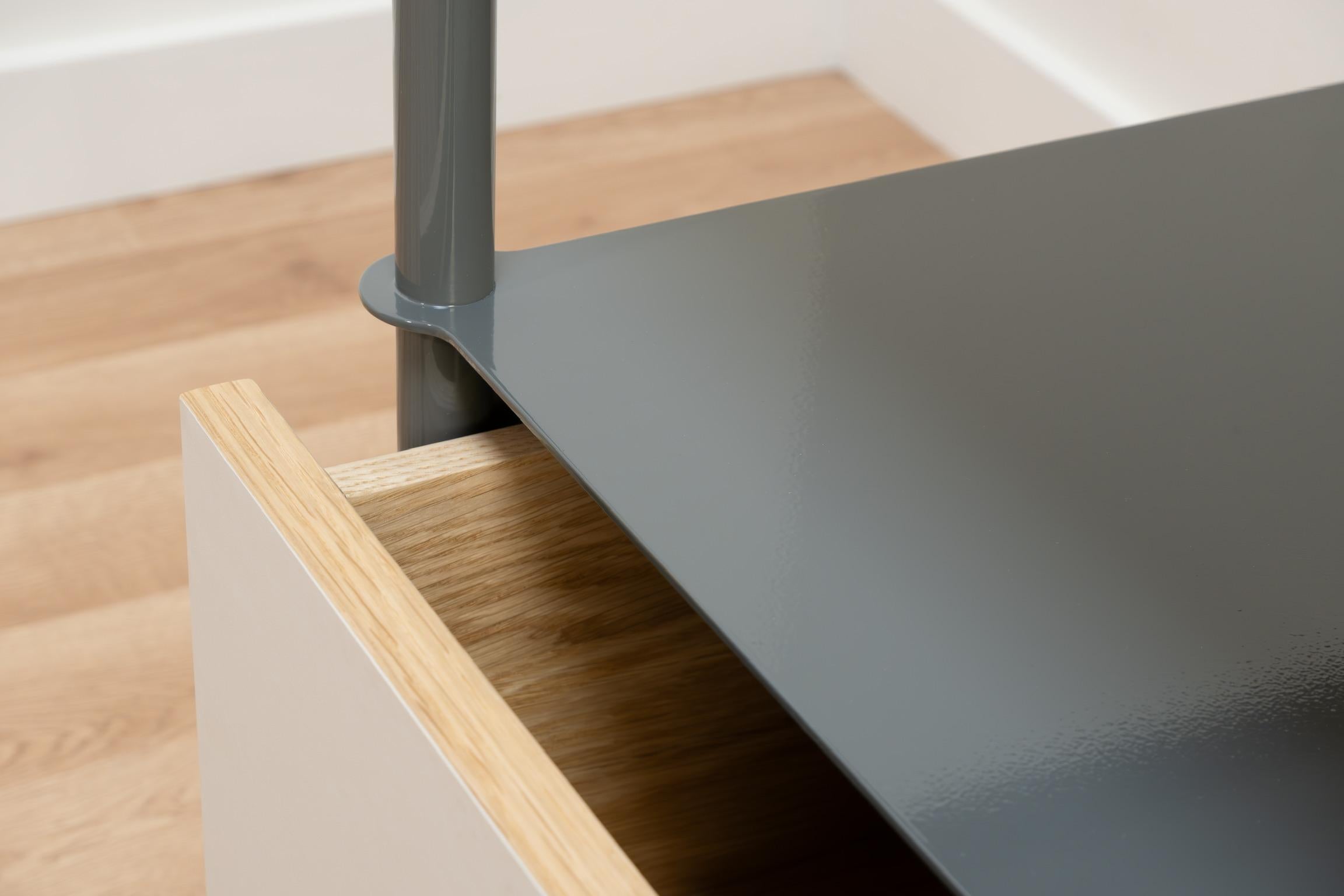 Oiled Mezzo End Table in Powder Coated Steel, Linoleum, and Oak by Laylo Studio For Sale
