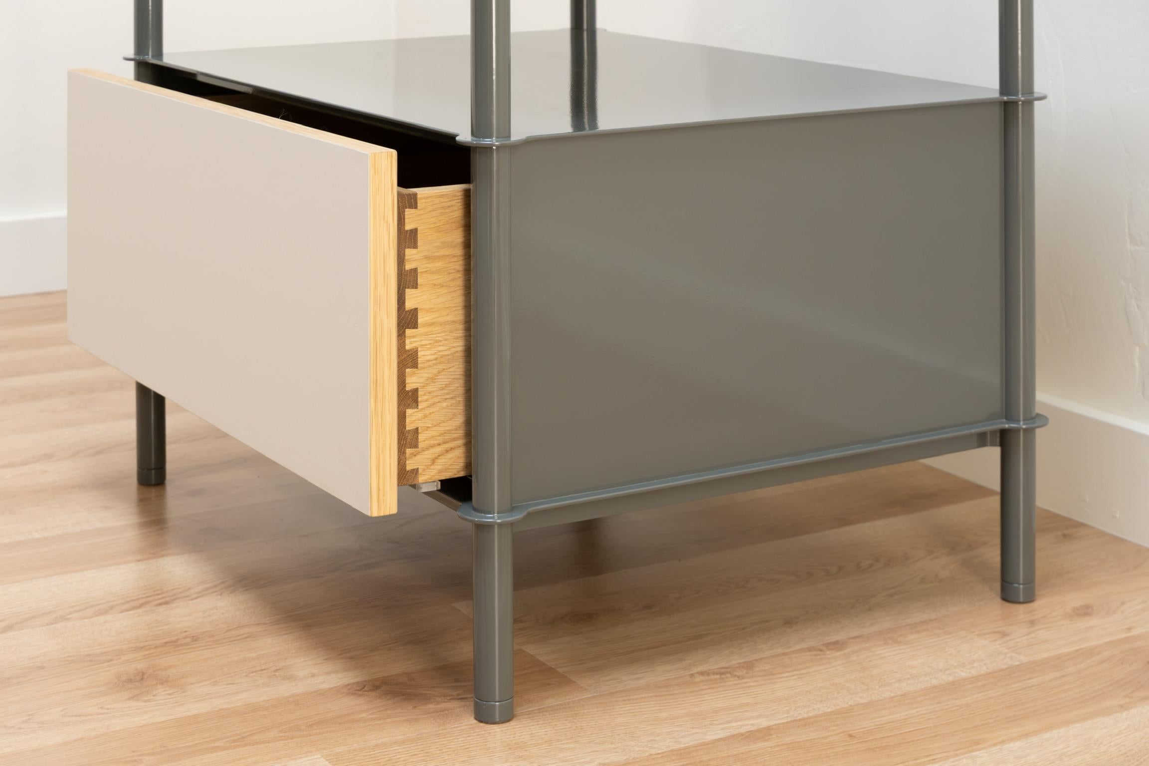 Contemporary Mezzo End Table in Powder Coated Steel, Linoleum, and Oak by Laylo Studio For Sale
