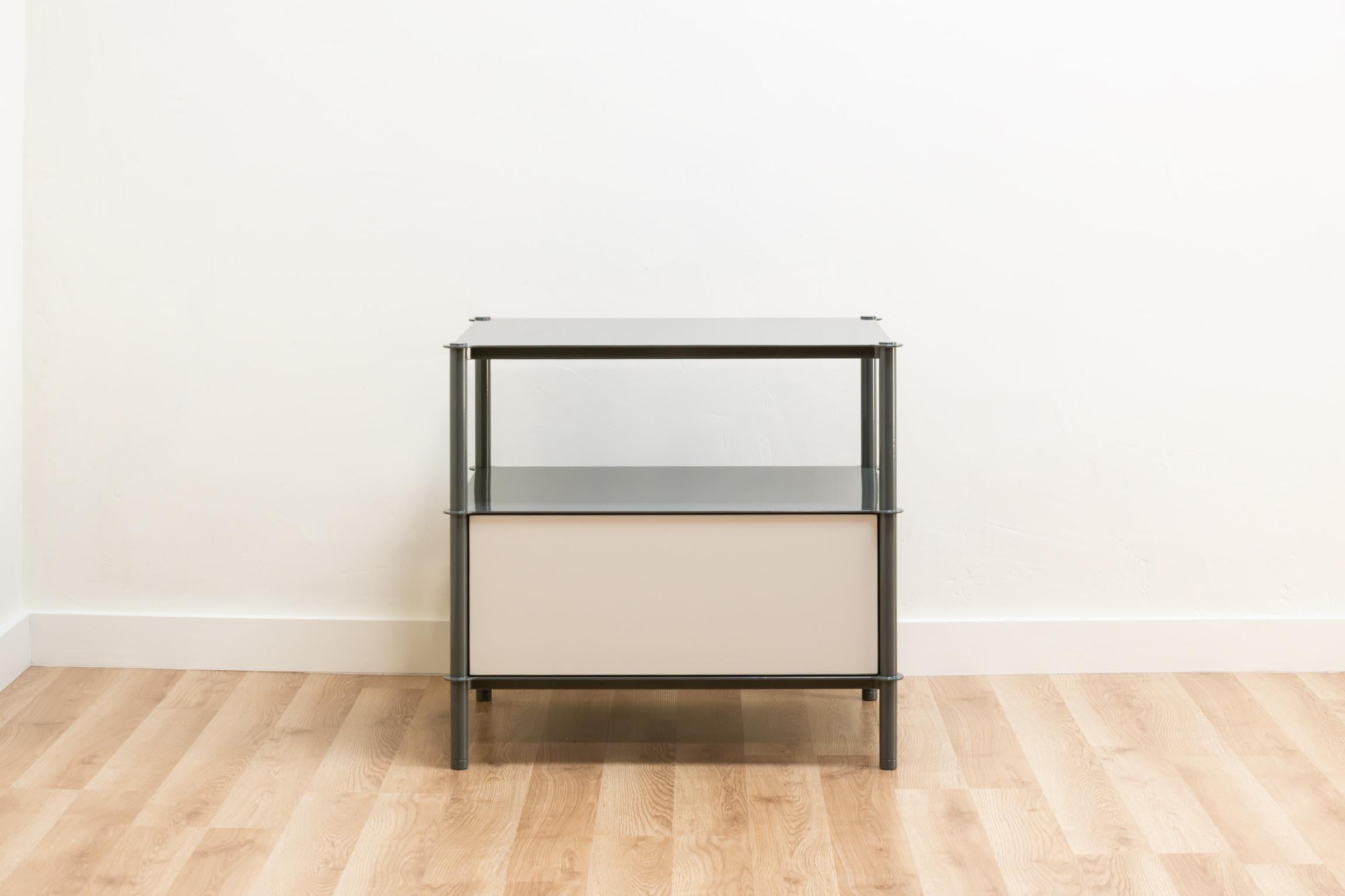 Bronze Mezzo End Table in Powder Coated Steel, Linoleum, and Oak by Laylo Studio For Sale