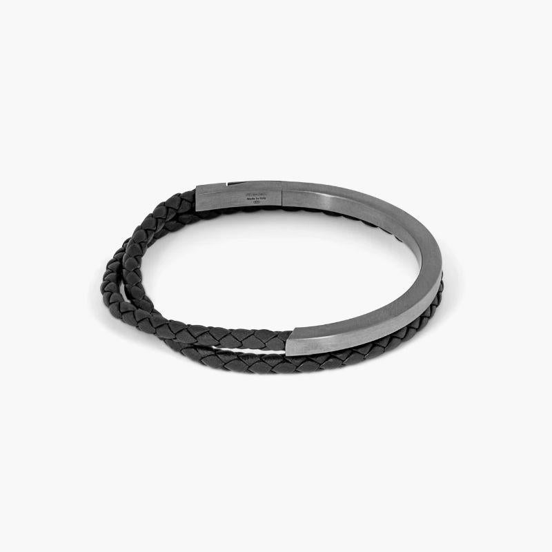 Mezzo Noir Bracelet in Italian Black Leather with Black Rhodium Plated Sterling Silver, Size M

A fusion of black Italian leather and a smooth, hand-polished silver bangle creates the illusion of two bracelets stacked together. A modern design