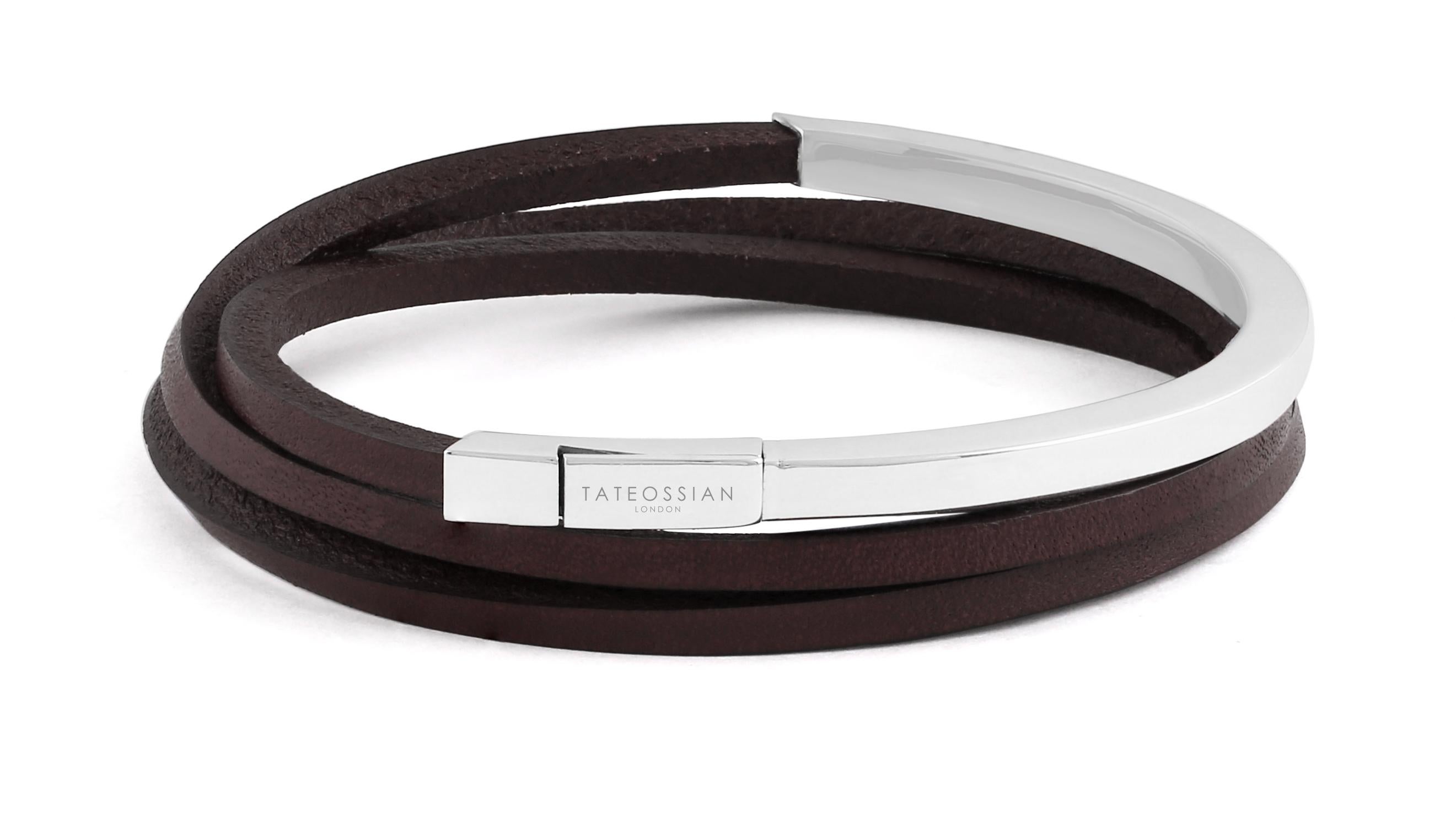 A super sleek, modern bracelet, comprising of a half bangle component, finished with a triple wrap of Italian fetucinne leather. This easy to wear bracelet can be worn either as a statement bracelet, or stacked with beads to give a textured bracelet
