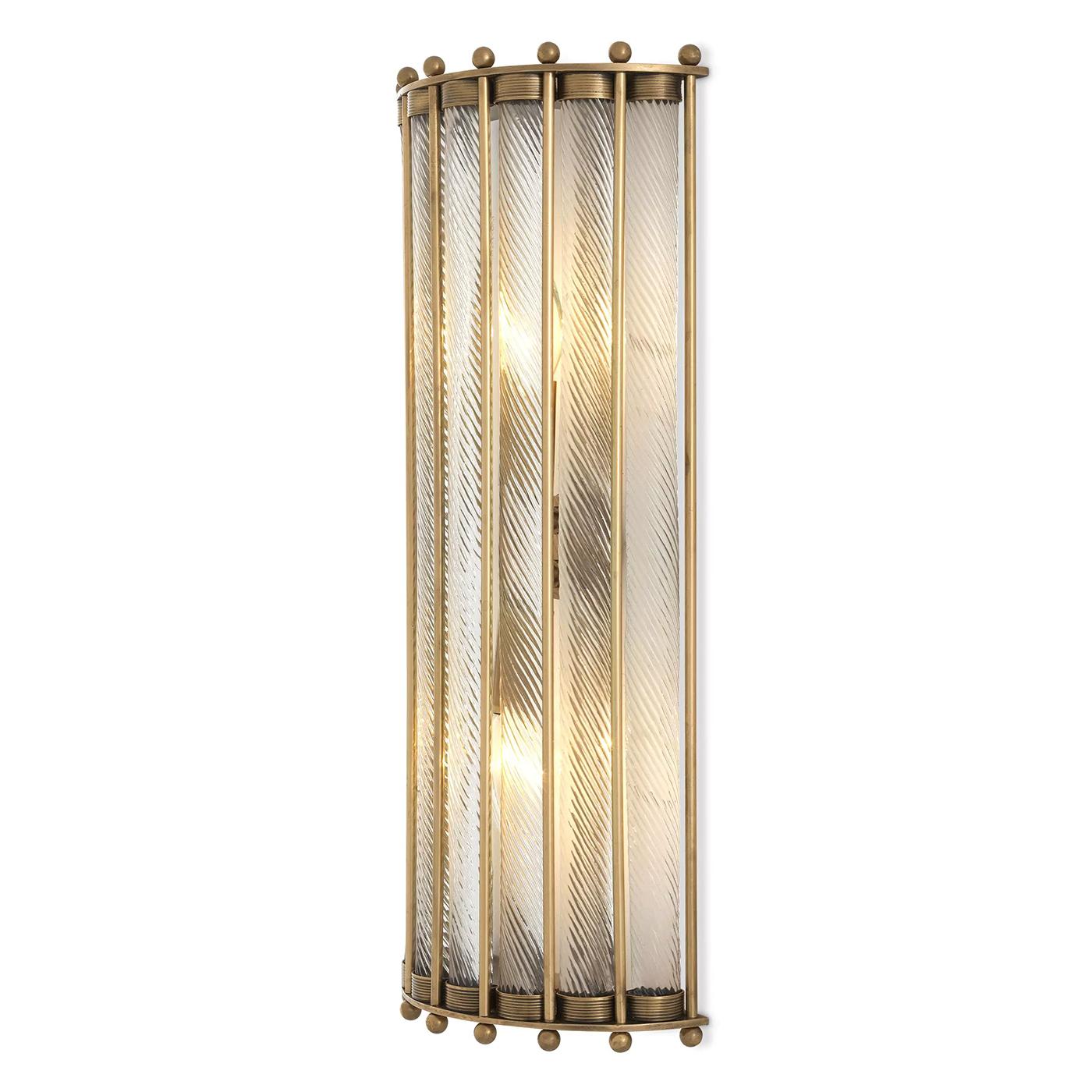 Wall Lamp Mezzo Single with solid brass structure in
Antique finish. With clear glass. 2 bulbs, lamp holder
type E14, 25 watt, 220-240 volt. Ampoules non incluses.
Dimmable, dimmer not included.
