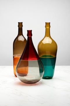 Mezzo Vuoto Bottle - Golden Olive and Teal, glass encalmo bottle, "Half Empty"