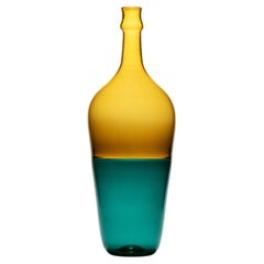 Mezzo Vuoto Bottle - Golden Olive and Teal, glass encalmo bottle, "Half Empty"