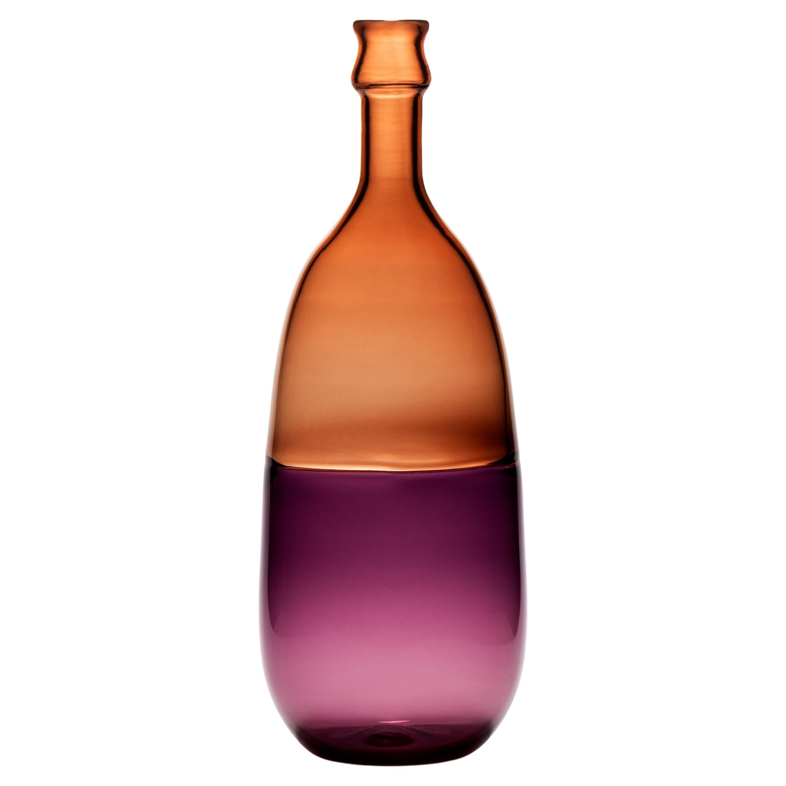 Mezzo Vuoto Bottle -  Plum and Blush, glass encalmo bottle, "Half Empty"