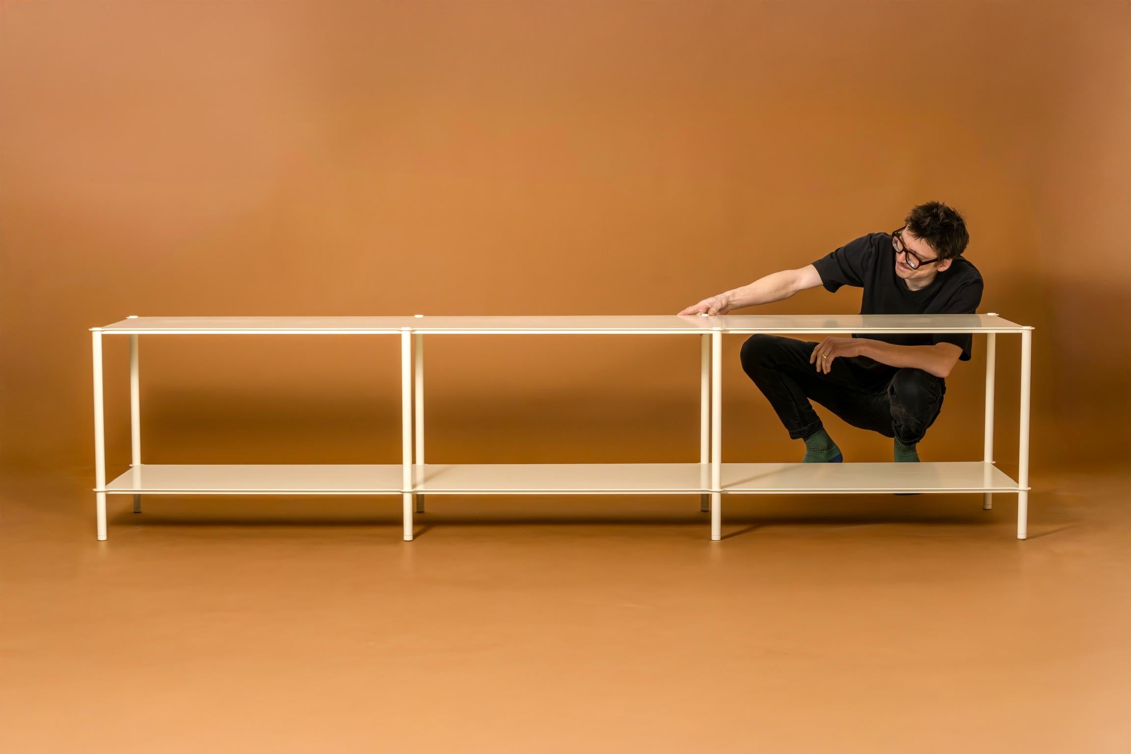 American Mezzo XL Shelving (9') in Oyster White Powder Coated Steel by Laylo Studio For Sale