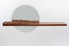 Mezzocielo Natural Oak, White Round Mirror Sculpture by DOLOMITISCH