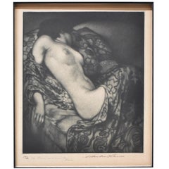 Mezzotint Alessandro Mastro-Valerio Nude Reclining Woman with Paisley Shawl