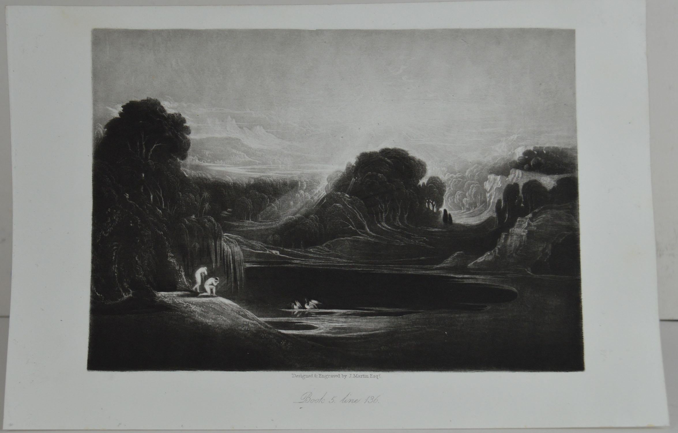 Sensational image by John Martin.

Titled Adam and Eve-The Morning Hymn

Drawn and engraved by John Martin. From the highly regarded Washbourne Publication of Milton's Paradise Lost, 1853.

Unframed.

 