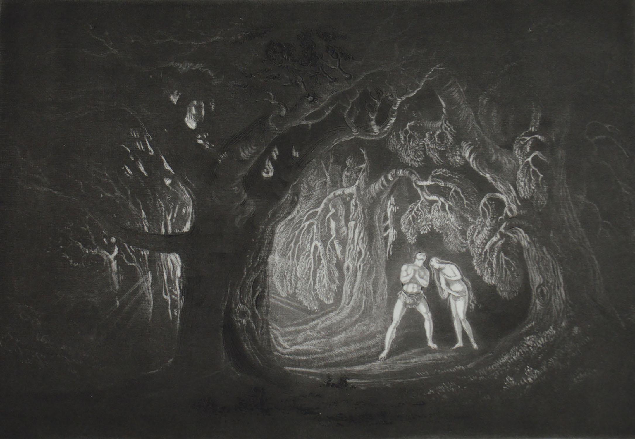 Romantic Mezzotint by John Martin, Adam Hearing the Voice, Washbourne, 1853