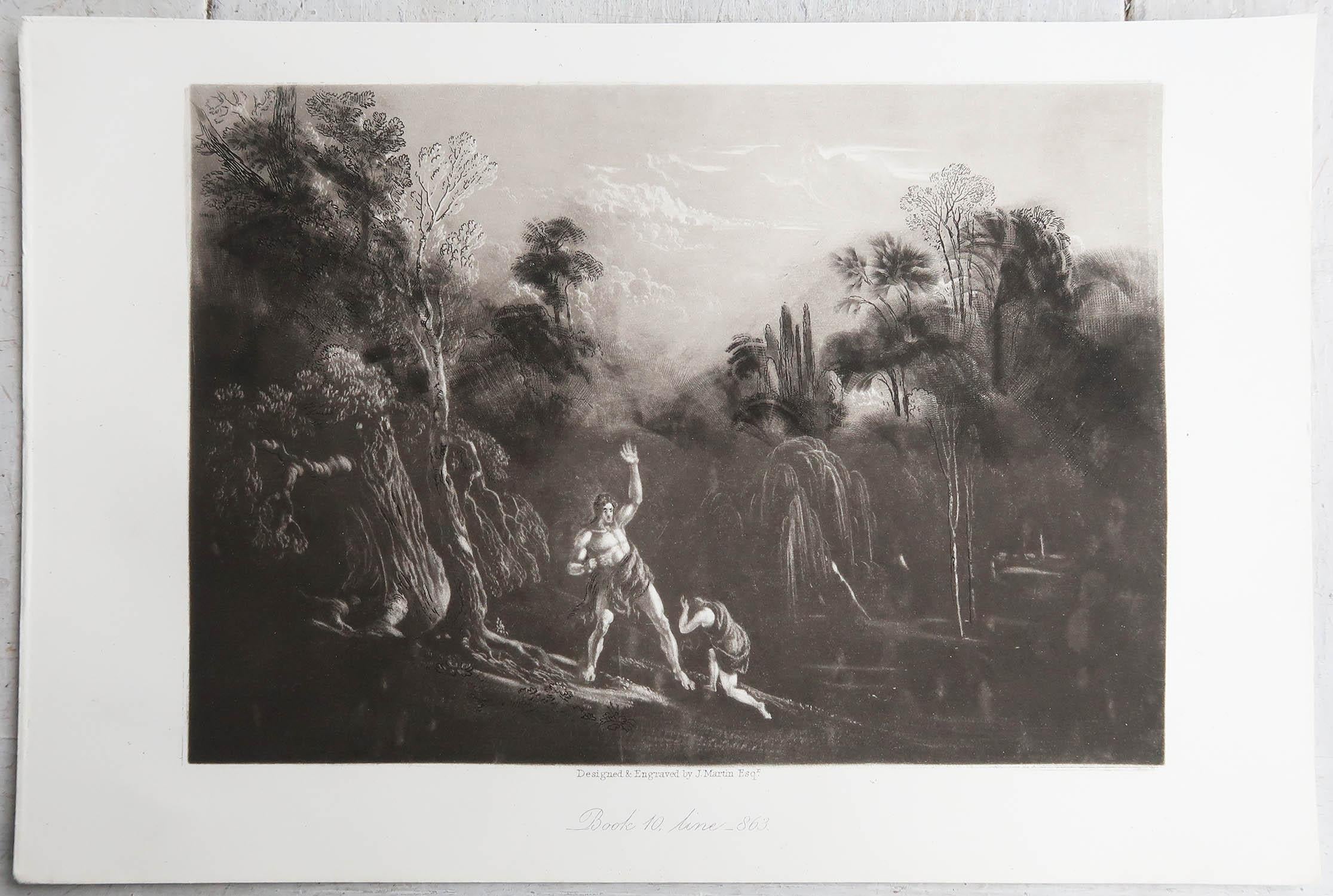 Romantico Mezzatinta di John Martin, Adamo che riproduce Eva, Washbourne, 1853 in vendita