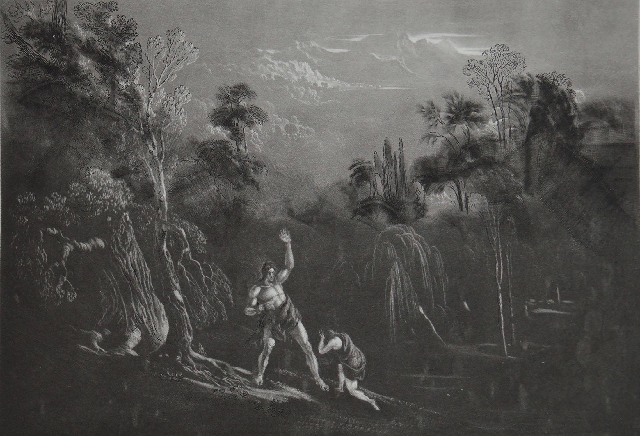 Sensational image by John Martin.

Titled Adam Reproving Eve

Drawn and engraved by John Martin. From the highly regarded Washbourne Publication of Milton's Paradise Lost, 1853.

Unframed.

  