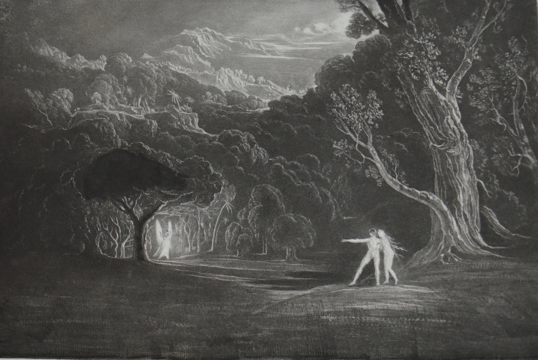 Romantic Mezzotint by John Martin, Approach of the Angel Raphael, Washbourne, 1853