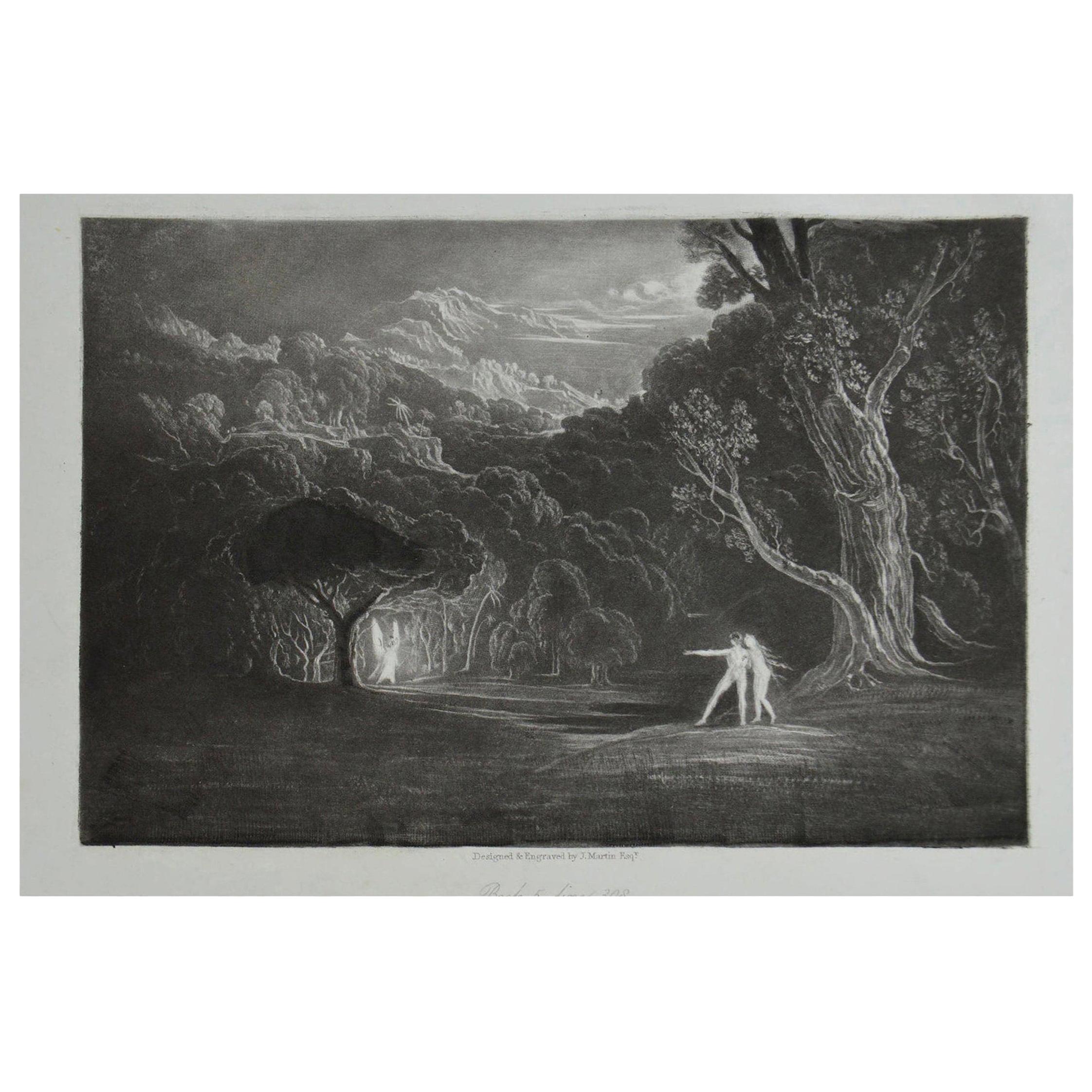 Mezzotint by John Martin, Approach of the Angel Raphael, Washbourne, 1853