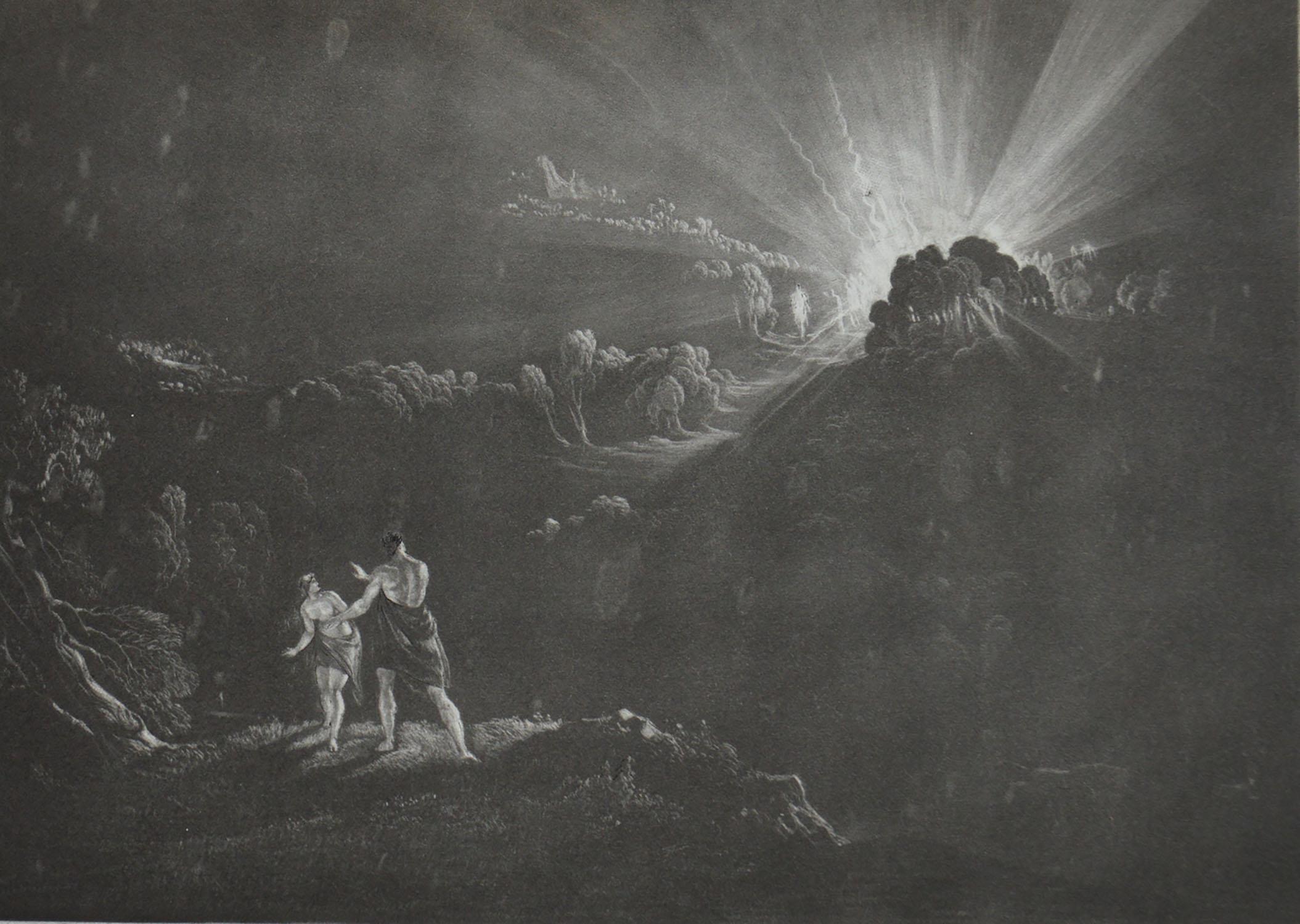 Romantic Mezzotint by John Martin, Approach of the Arch-Angel, Michael, Washbourne, 1853