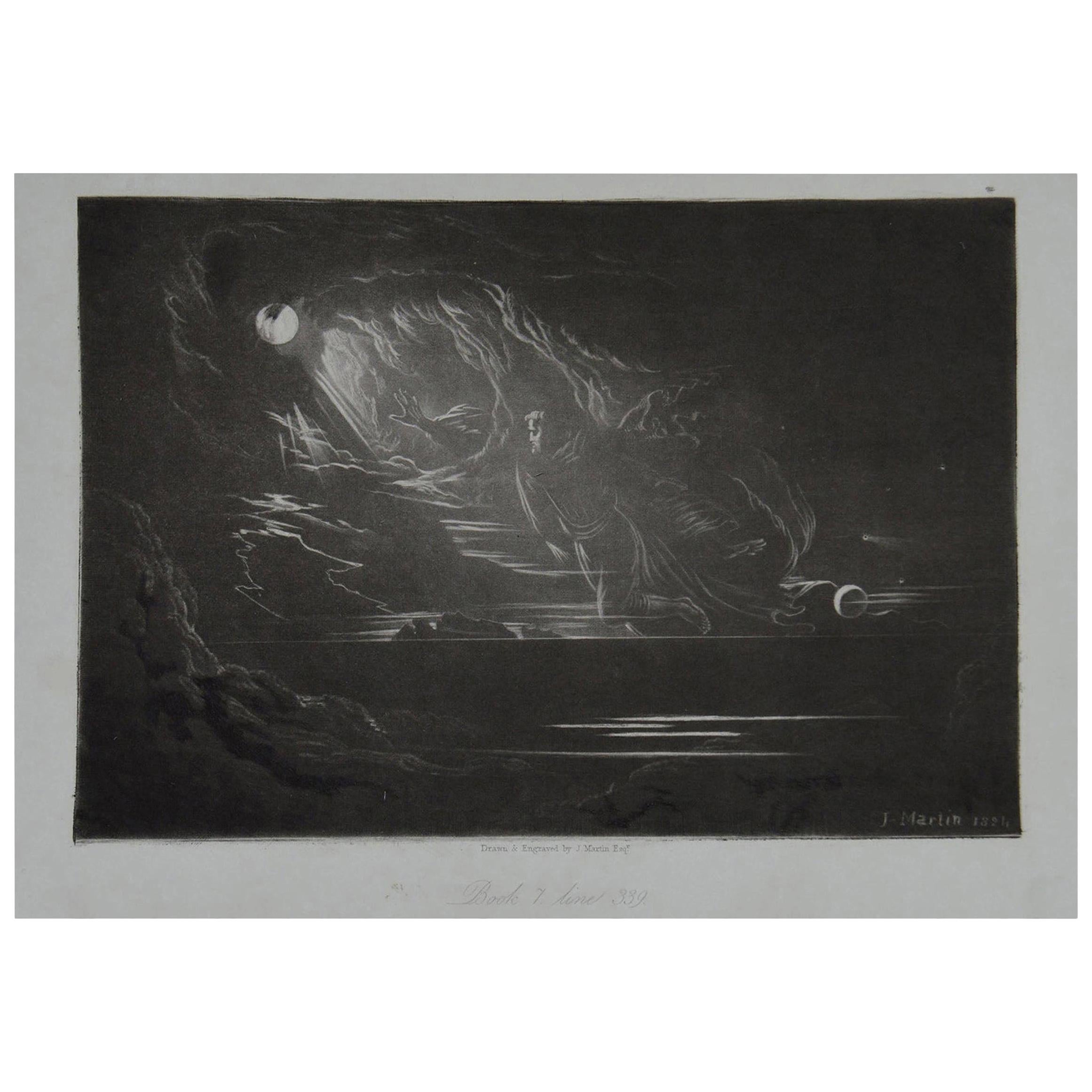 Mezzotint by John Martin, Creation of Light, Washbourne, 1853