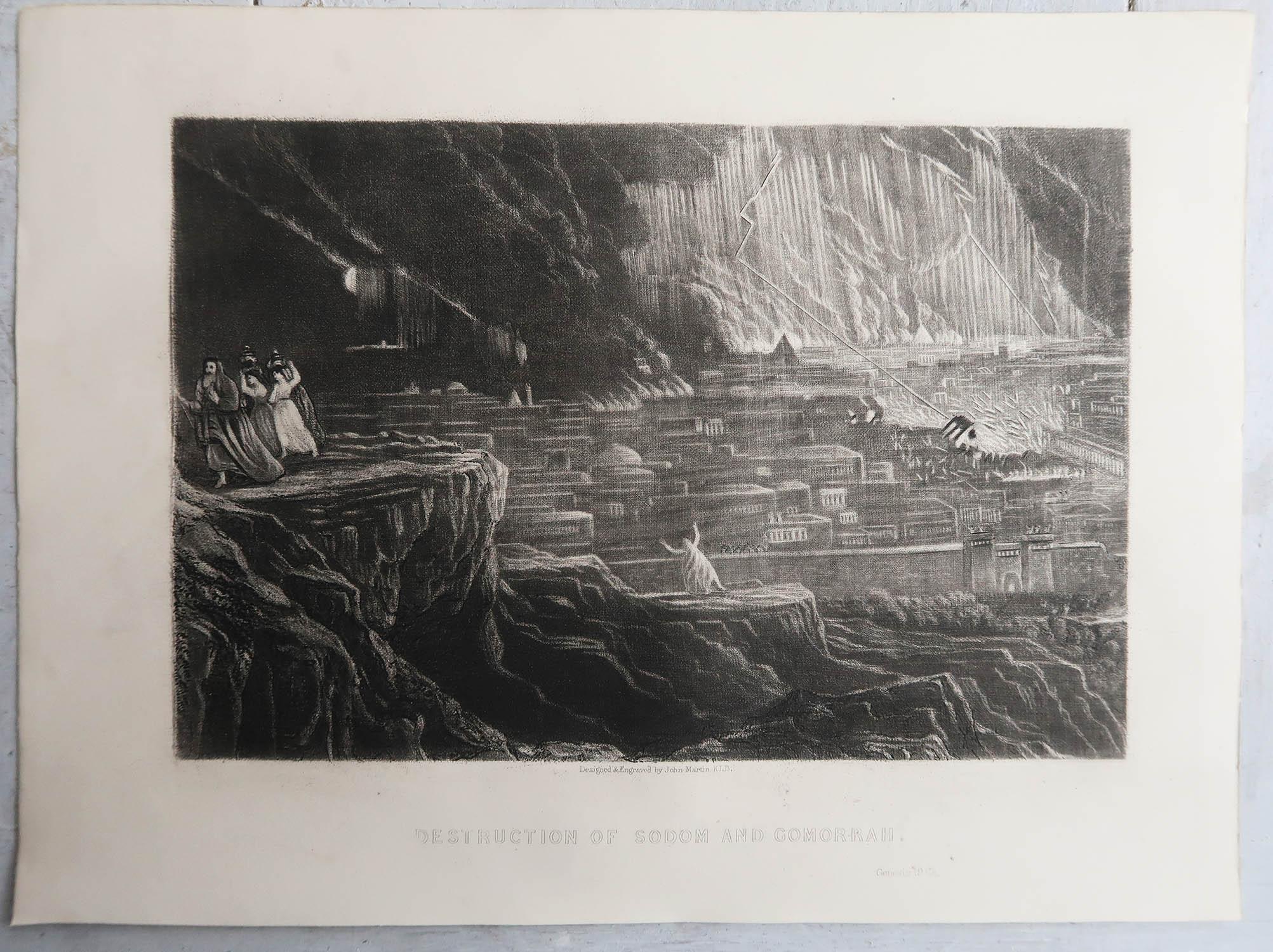 Romantic Mezzotint by John Martin, Destruction of Sodom and Gomorrah Sangster, circa 1850 For Sale