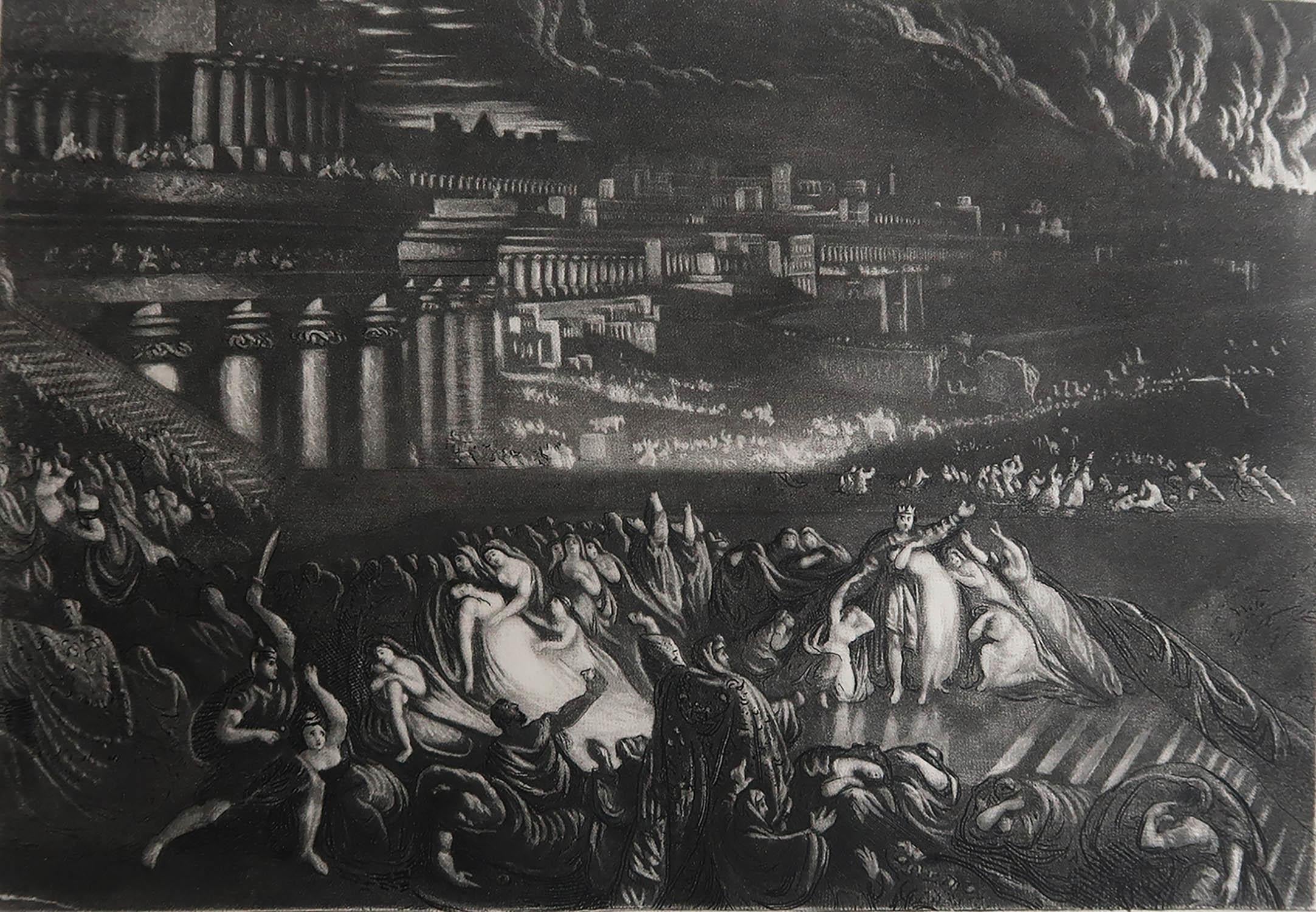 Sensational image by John Martin.

Drawn and engraved by John Martin. 

Published by Sangster

Unframed.

Repair to a tear bottom left corner

