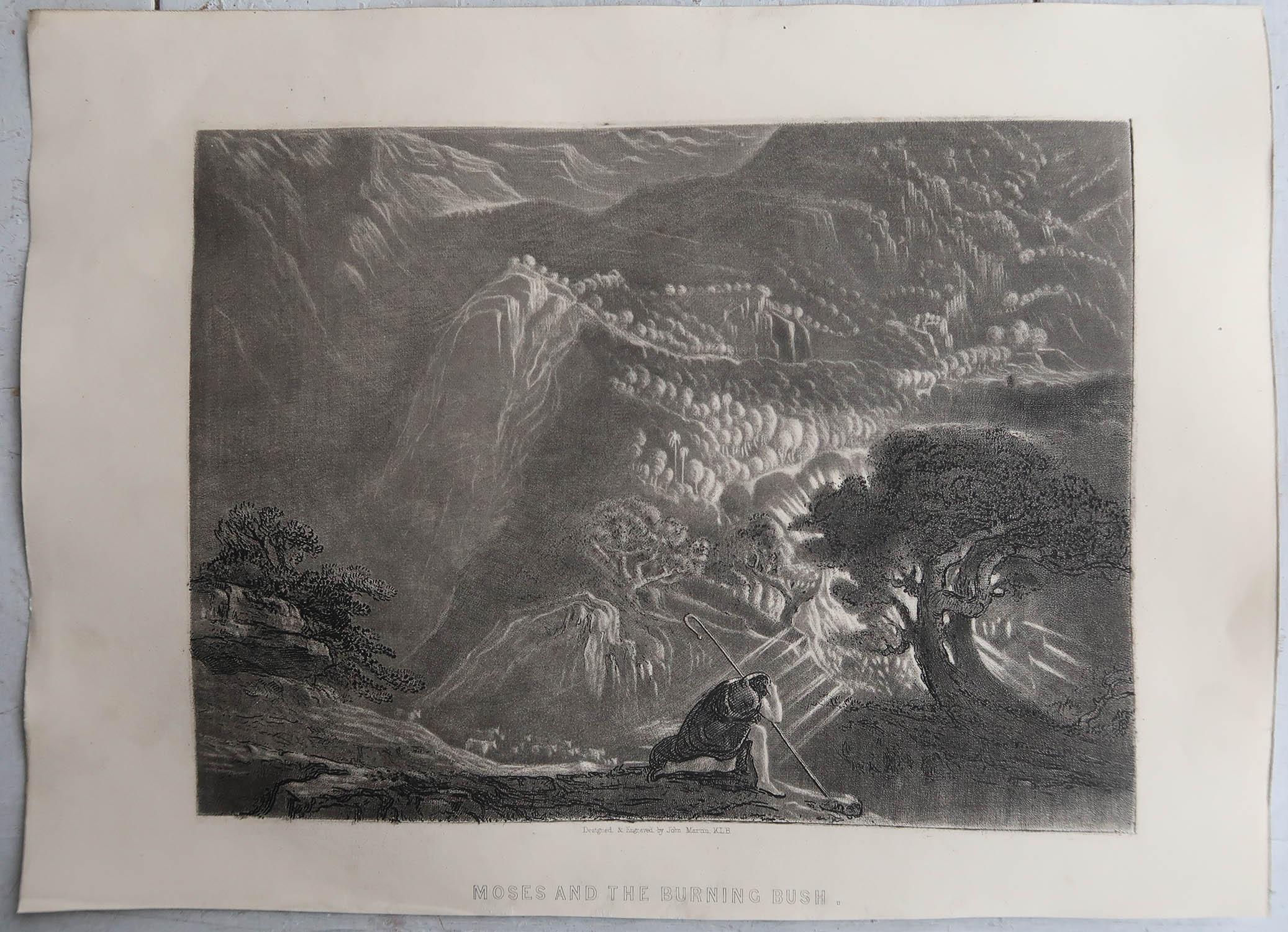 Romantic Mezzotint by John Martin, Moses and the Burning Bush, Sangster, circa 1850