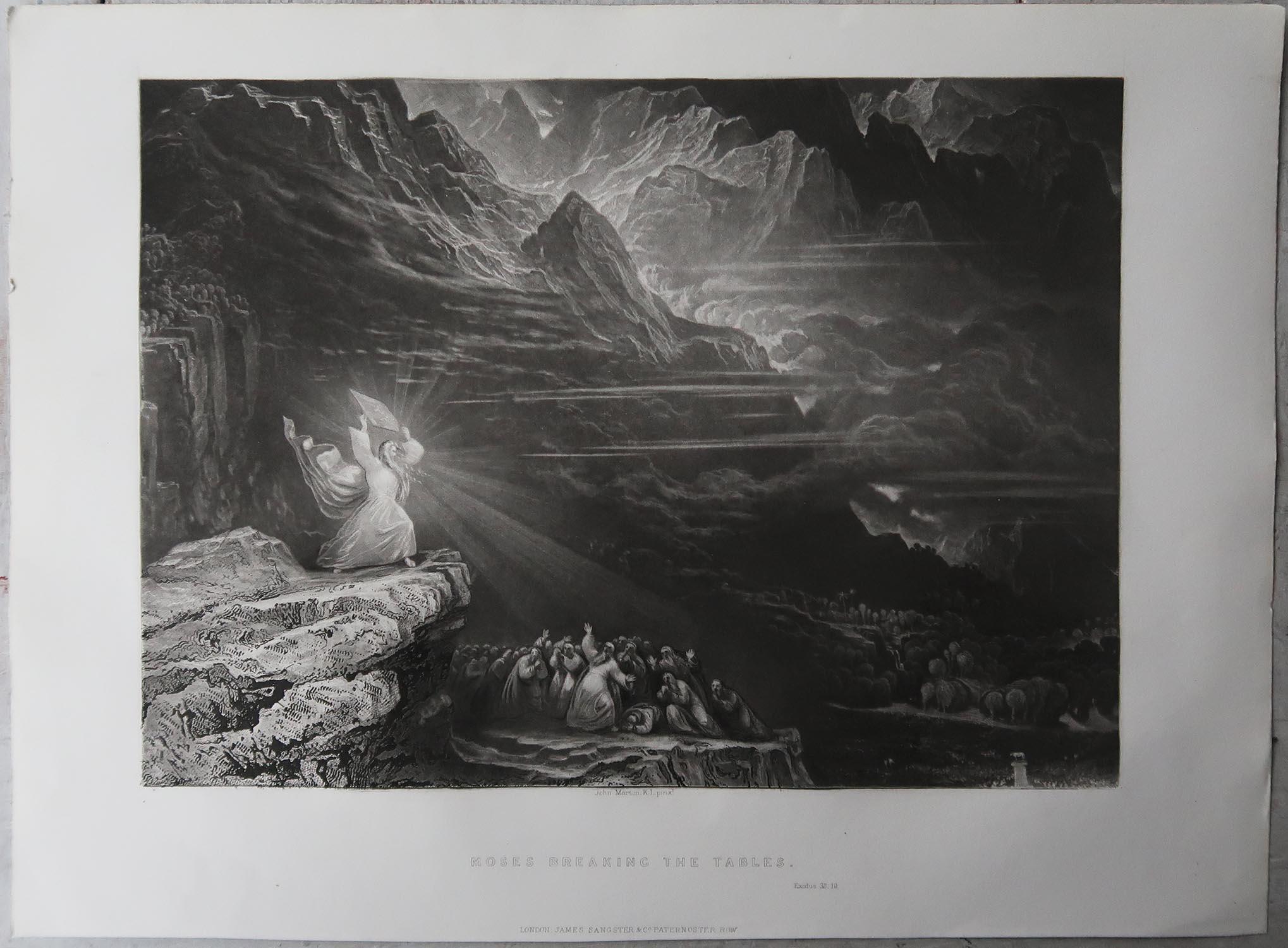 Romantic Mezzotint by John Martin, Moses Breaking the Tables, Sangster, C.1850