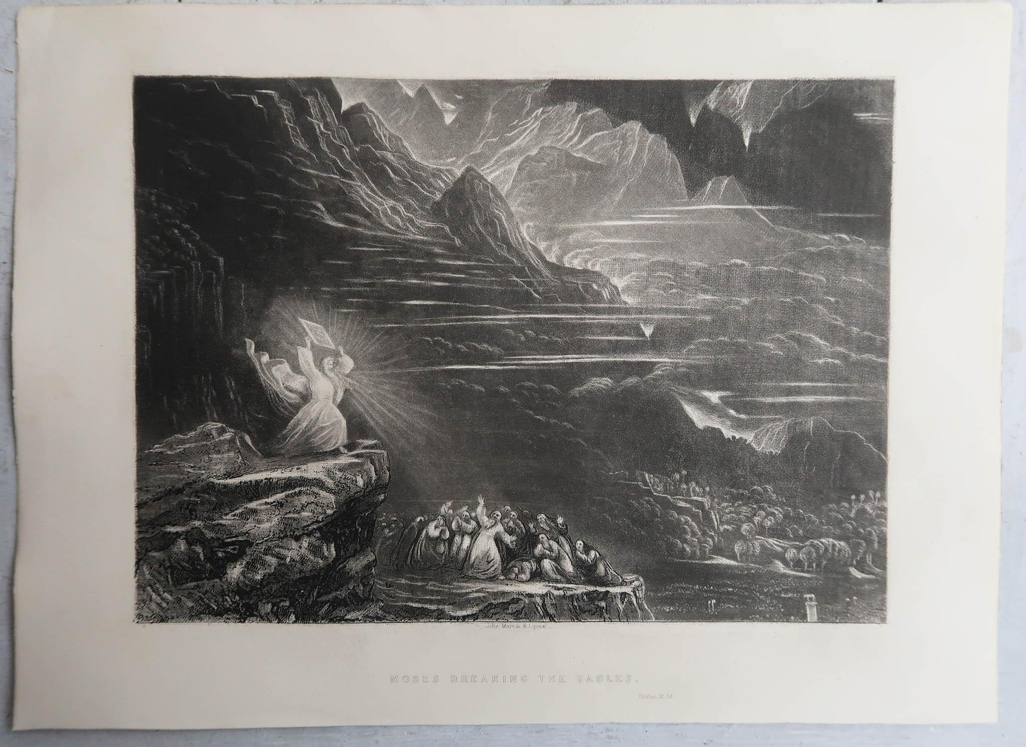 Schabkunstblatt von John Martin, Moses, der die Tische zerschlägt, Sangster, um 1850 (Romantik) im Angebot
