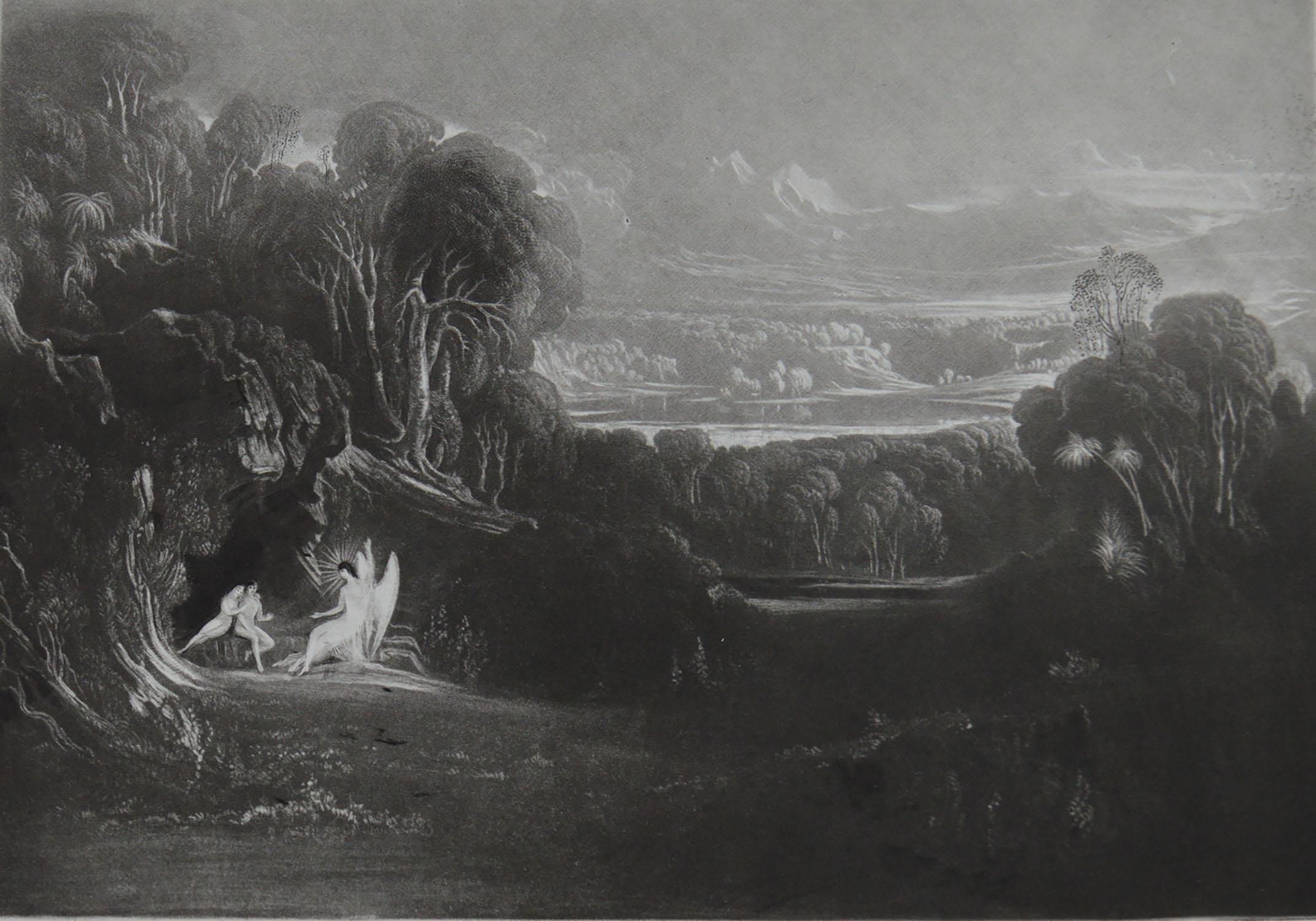 Romantic Mezzotint by John Martin, Raphael Conversing with Adam and Eve, Washbourne, 1853