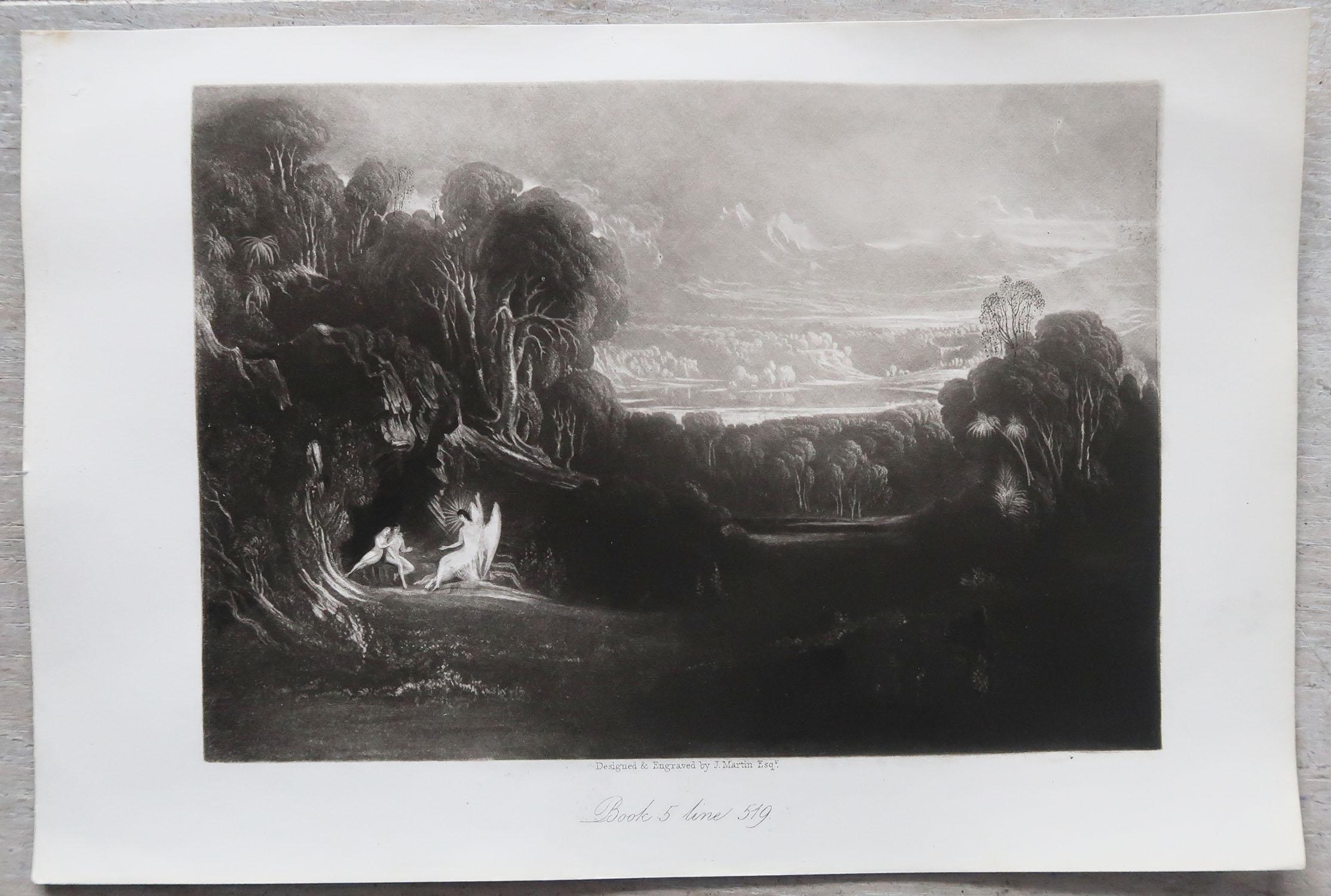 English Mezzotint by John Martin, Raphael Conversing with Adam and Eve, Washbourne, 1853