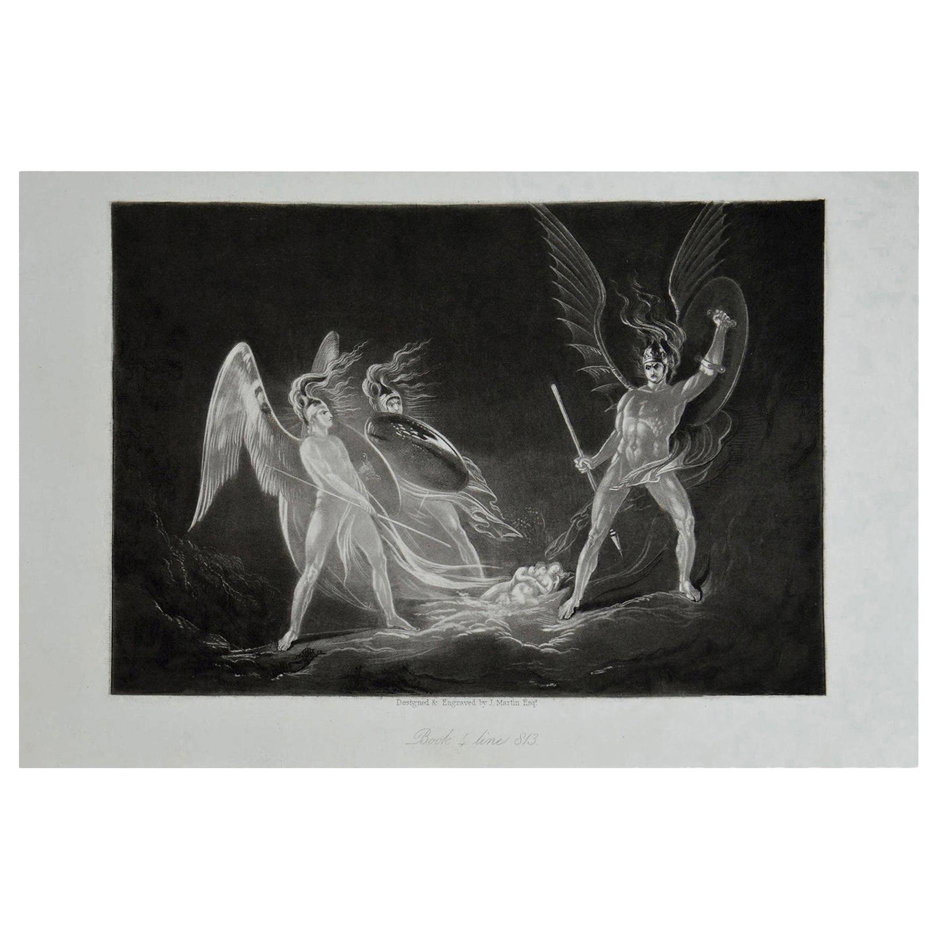 Mezzotint by John Martin, Satan Aroused, Washbourne, 1853