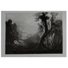 Mezzotint by John Martin, Satan Contemplating Adam and Eve, Washbourne, 1853