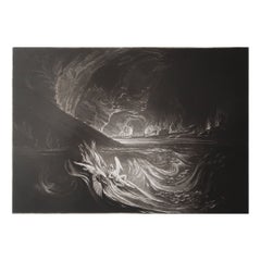 Mezzotint by John Martin, Satan on the Burning Lake, Washbourne, 1853