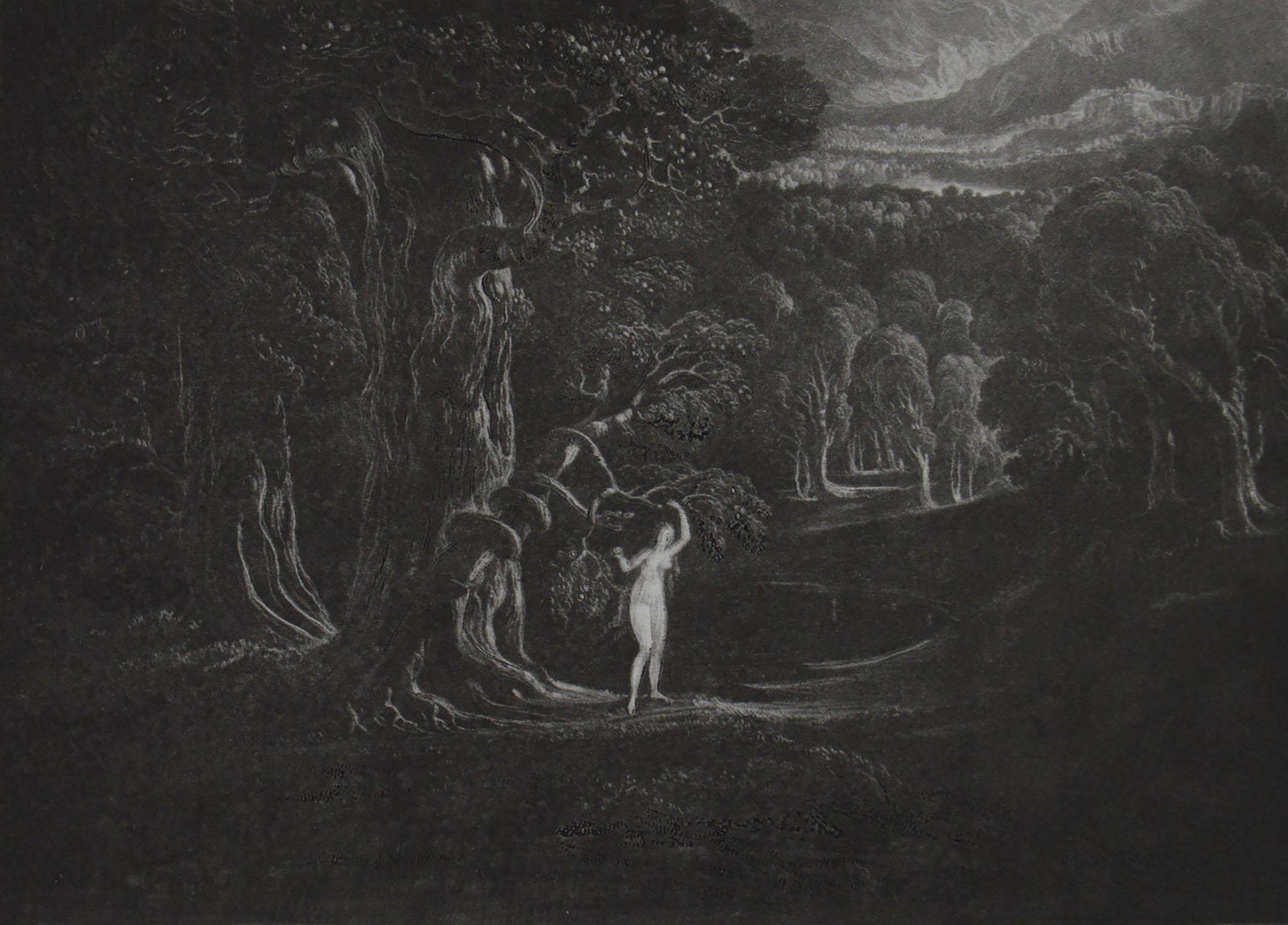 Romantic Mezzotint by John Martin, Satan Tempting Eve, Washbourne, 1853