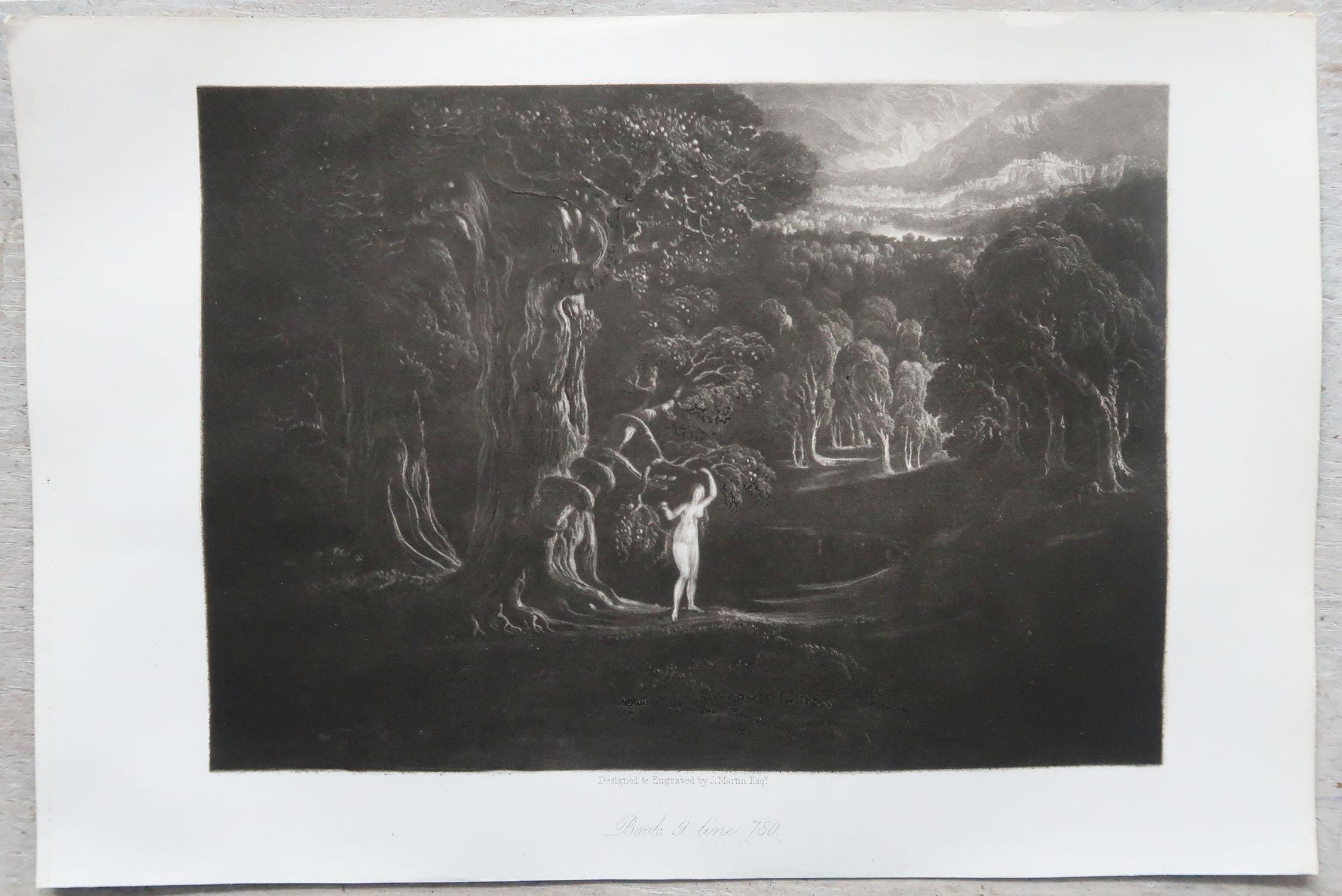 Romantic Mezzotint by John Martin, Satan Tempting Eve, Washbourne, 1853