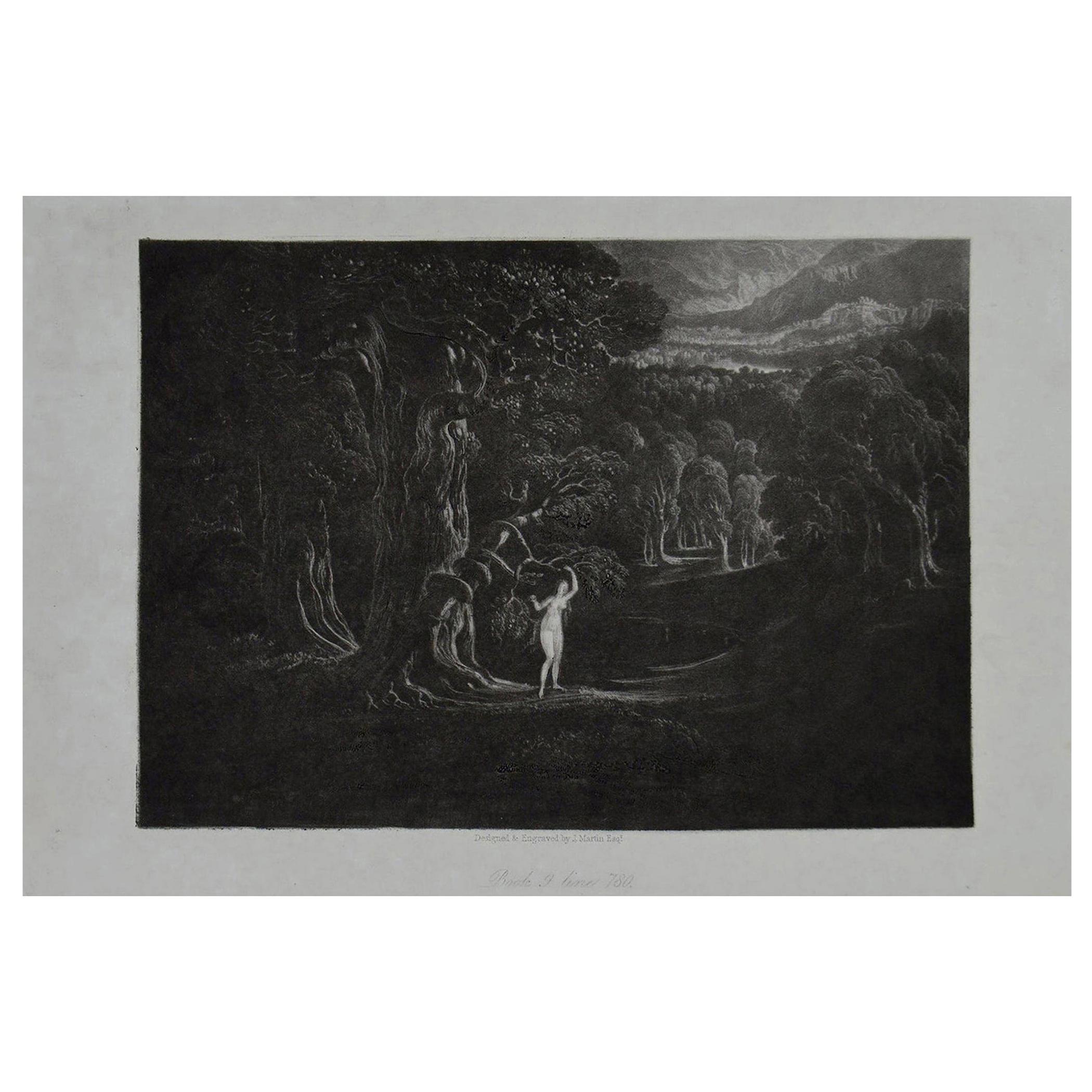 Mezzotint by John Martin, Satan Tempting Eve, Washbourne, 1853