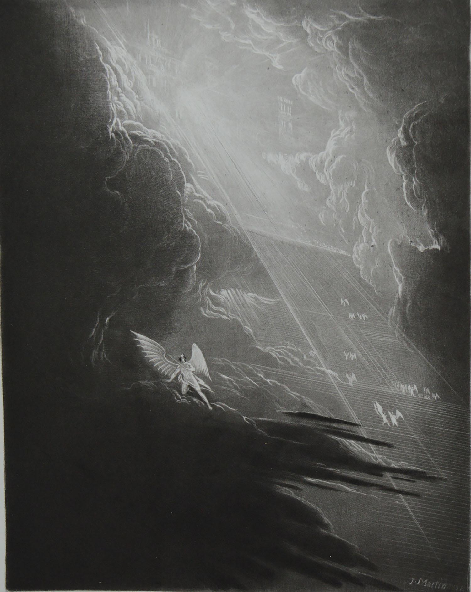 Romantic Mezzotint by John Martin, Satan Viewing the Ascent to Heaven, Washbourne, 1853