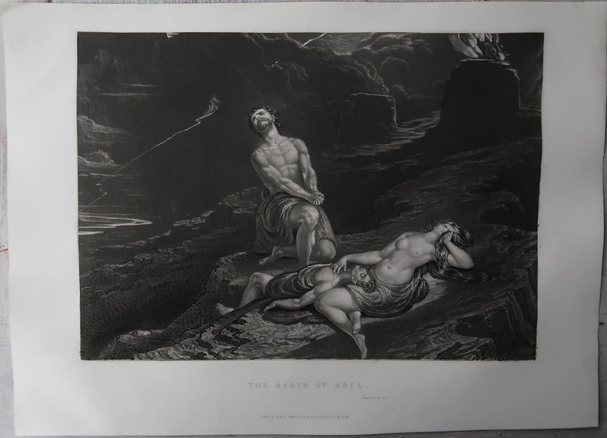 English Mezzotint by John Martin, the Death of Abel, Sangster, C.1850