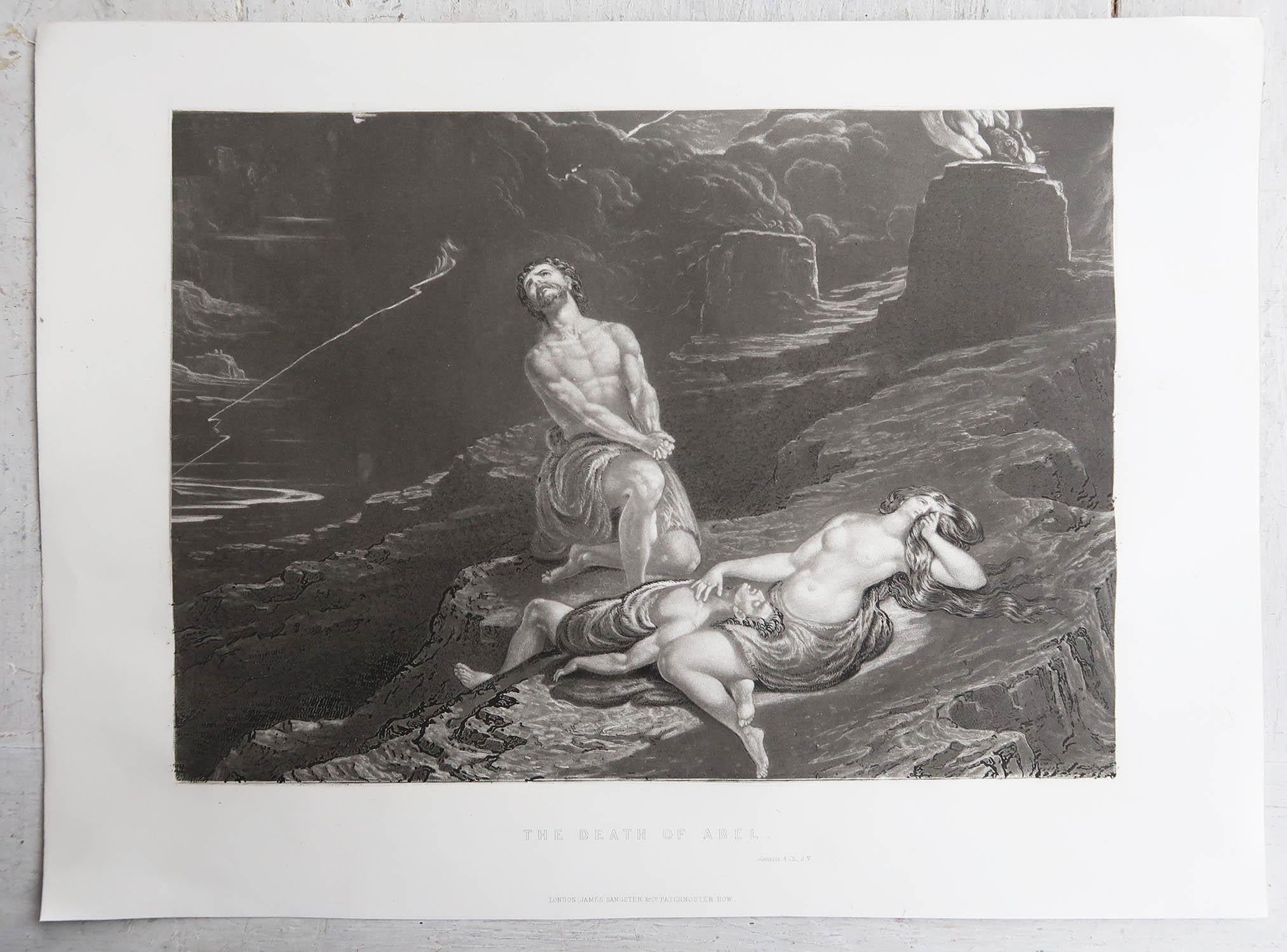 English Mezzotint by John Martin, the Death of Abel, Sangster, C.1850