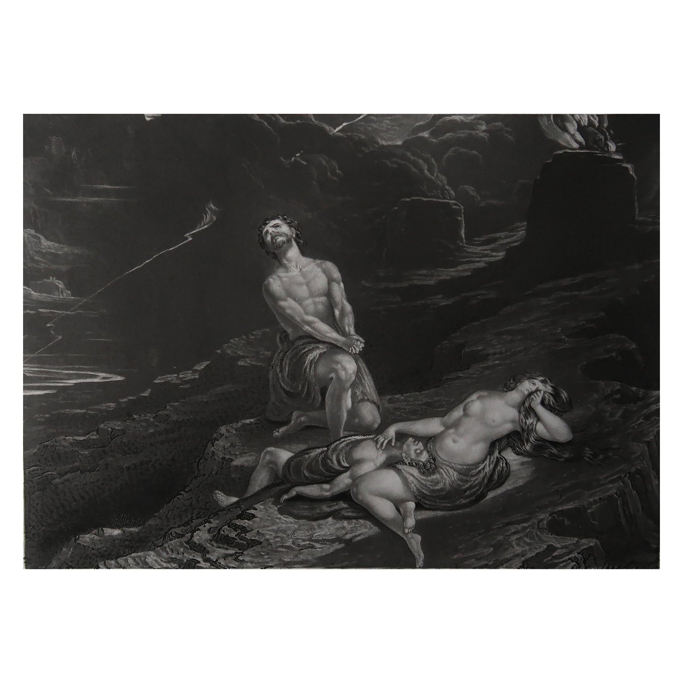 Mezzotint by John Martin, the Death of Abel, Sangster, C.1850