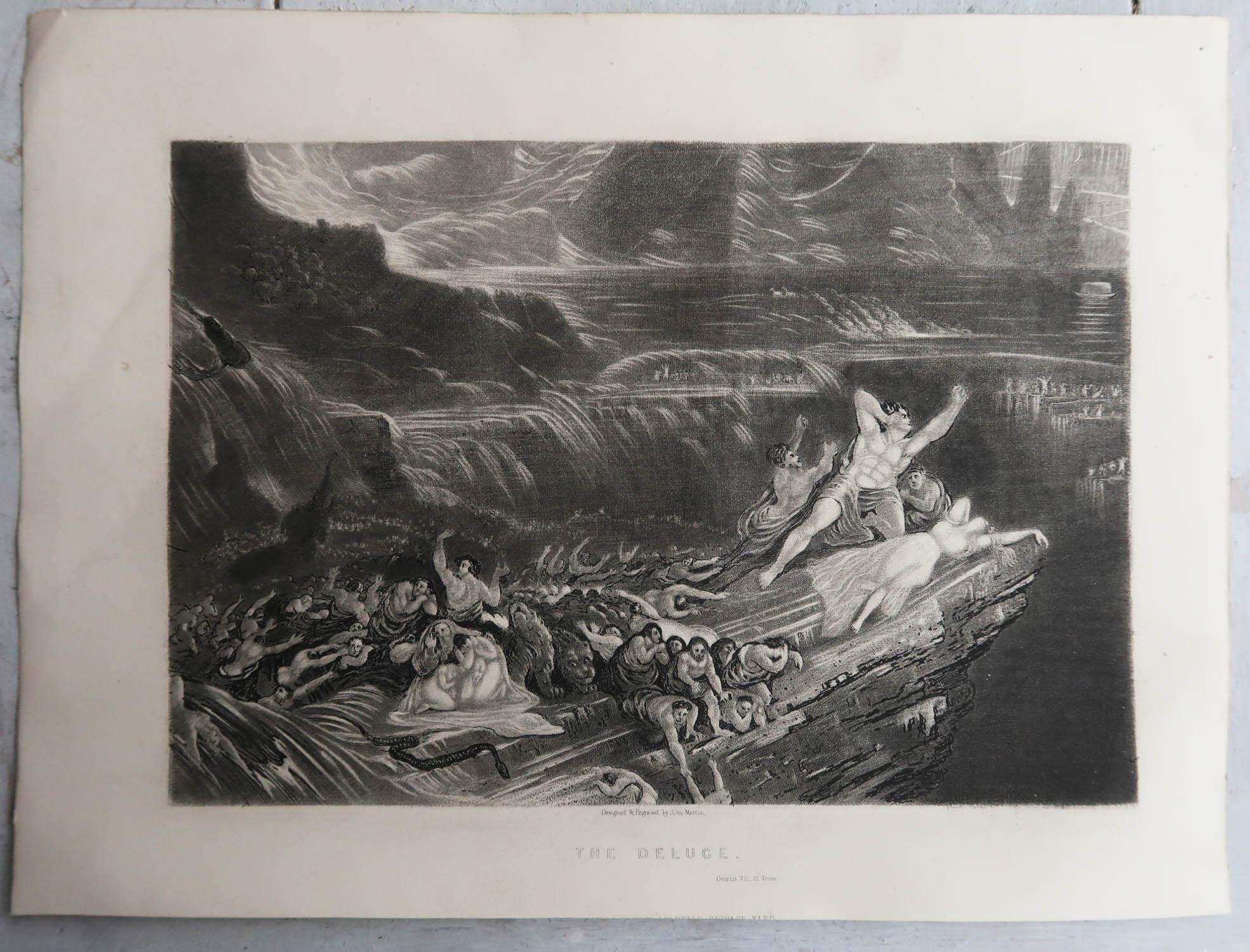 English Mezzotint by John Martin, The Deluge, Sangster, C.1850 For Sale