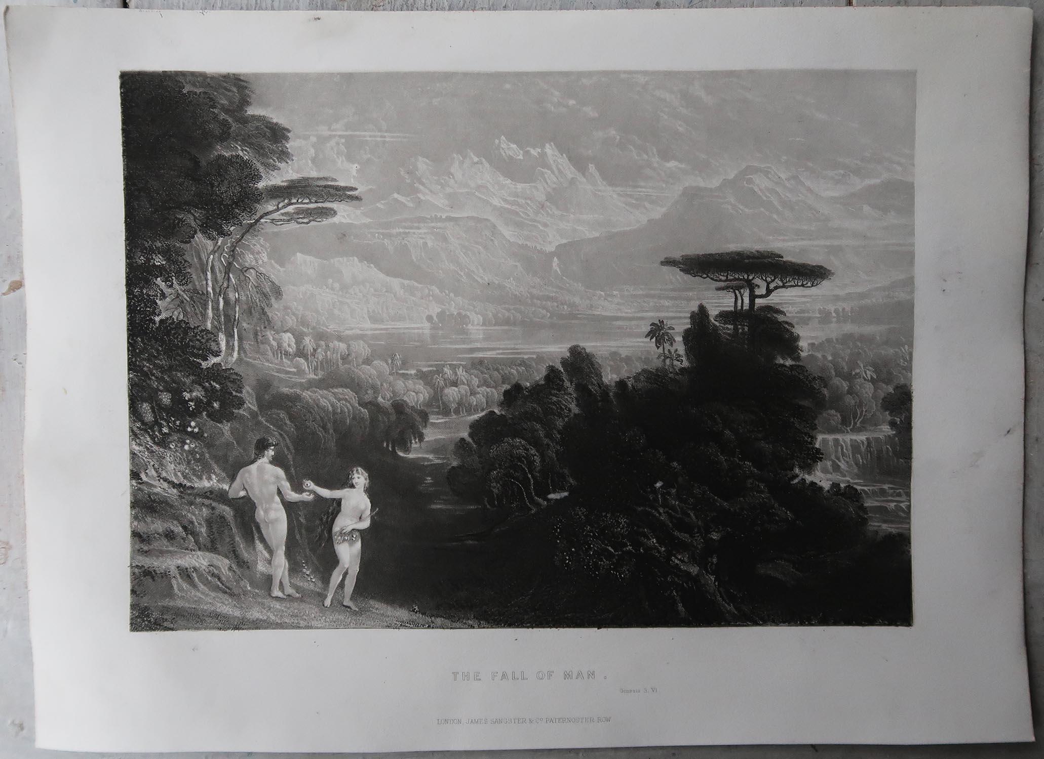 Romantic Mezzotint by John Martin, the Fall of Man, Sangster, C.1850