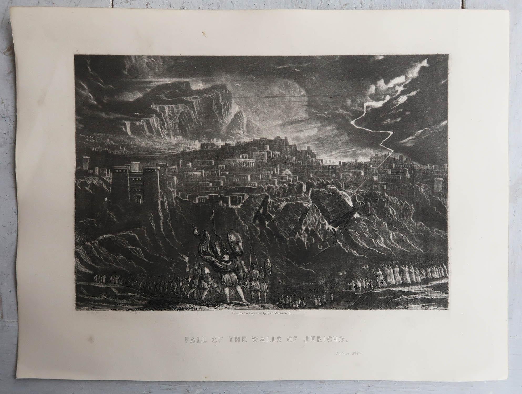 English Mezzotint by John Martin, the Fall of the Walls of Jericho, Sangster, C.1850