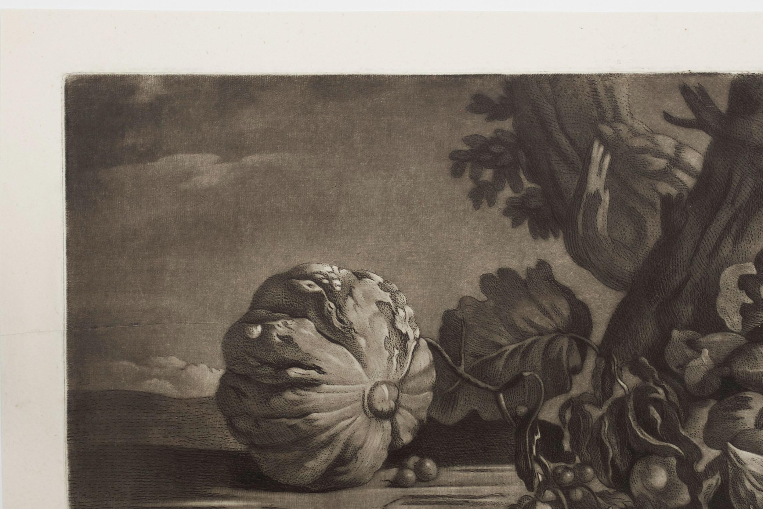 Mezzotinto-Gravur-Radierung „Ein Obststück“ „1779“ von Josiah Boydell (Rokoko) im Angebot