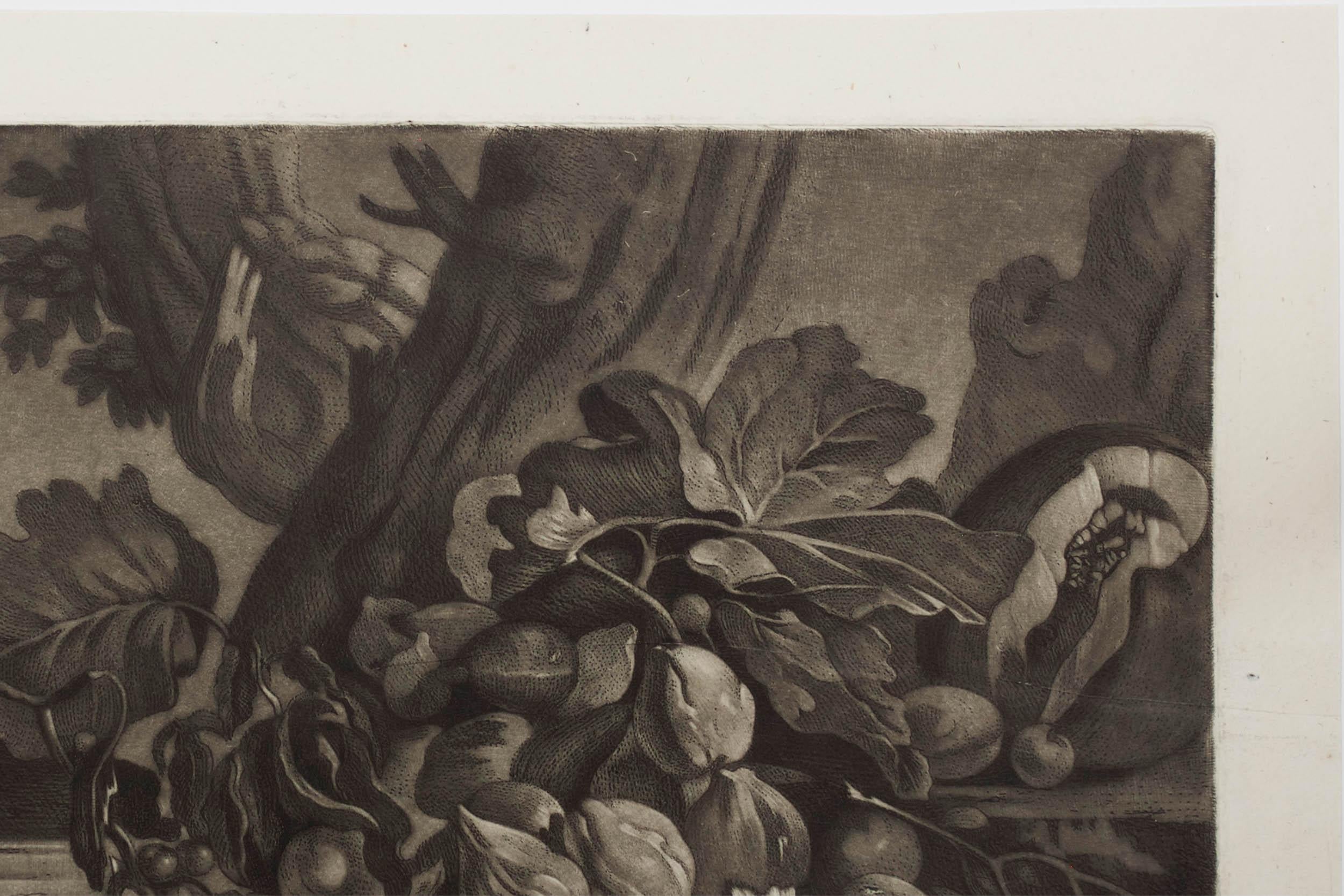 Mezzotint Engraving Etching "A Fruit Piece" '1779' by Josiah Boydell For Sale
