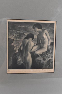 Mezzotint Two Nudes on the Seashore by Alessandro, Mastro Valerio