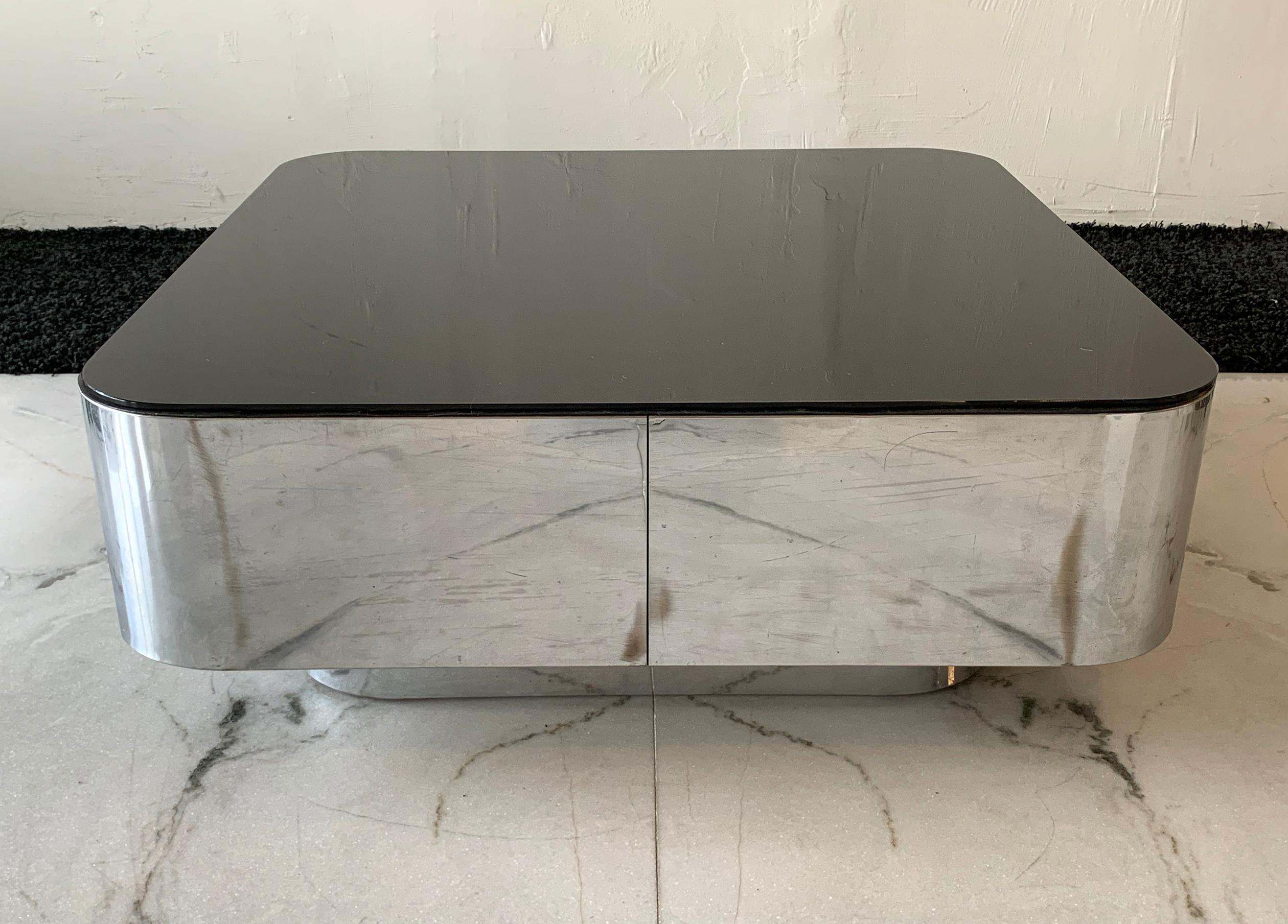 Polished M.F. Harty for Stow Davis Chrome and Glass Coffee Table